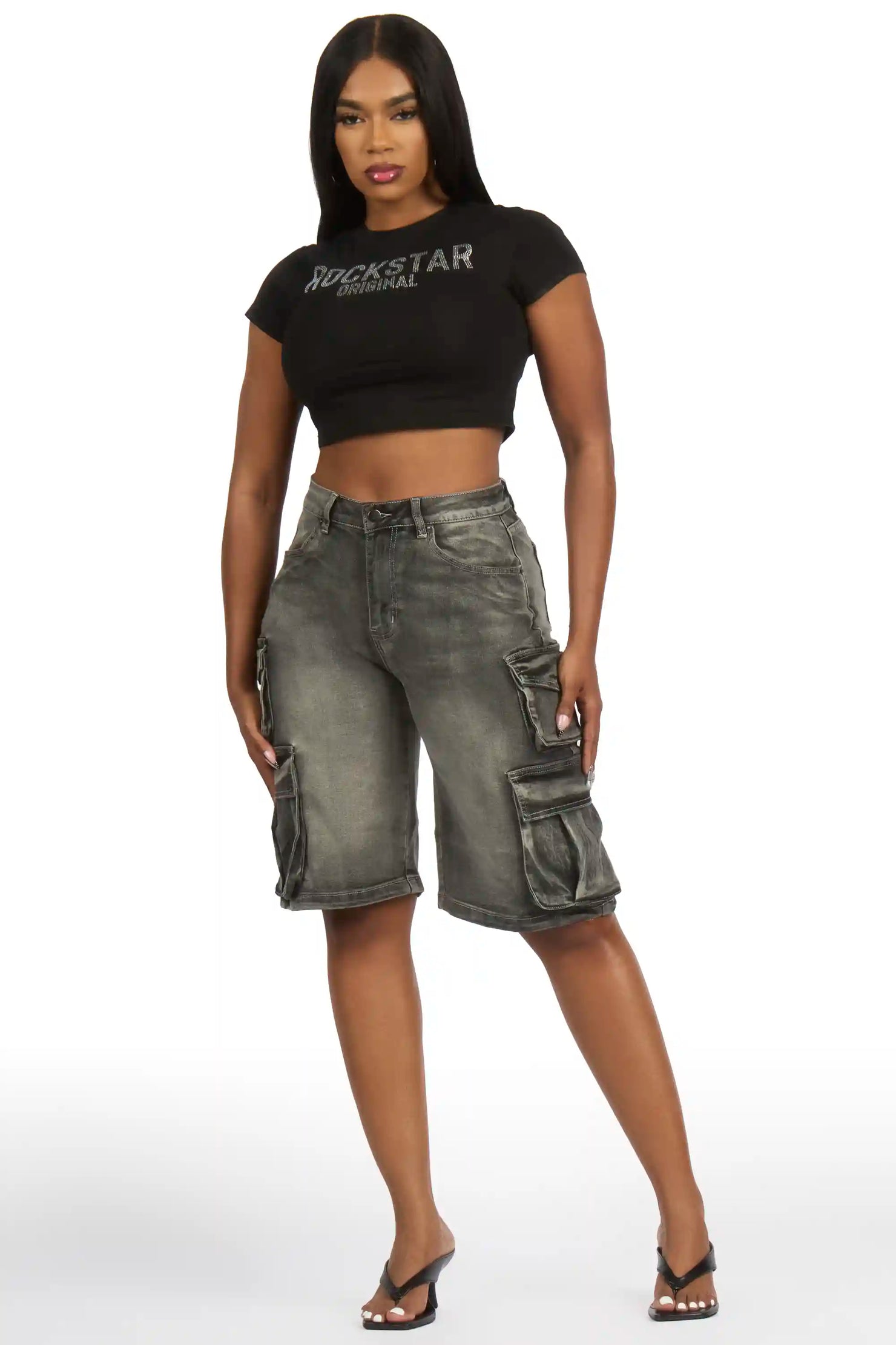LaQuesha Black Cargo Denim Jort