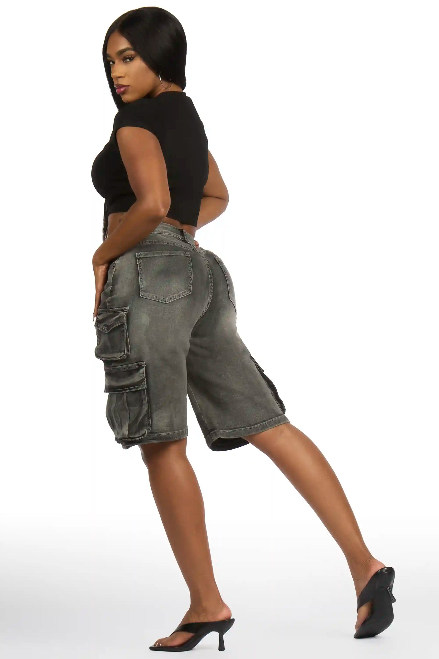 LaQuesha Black Cargo Denim Jort