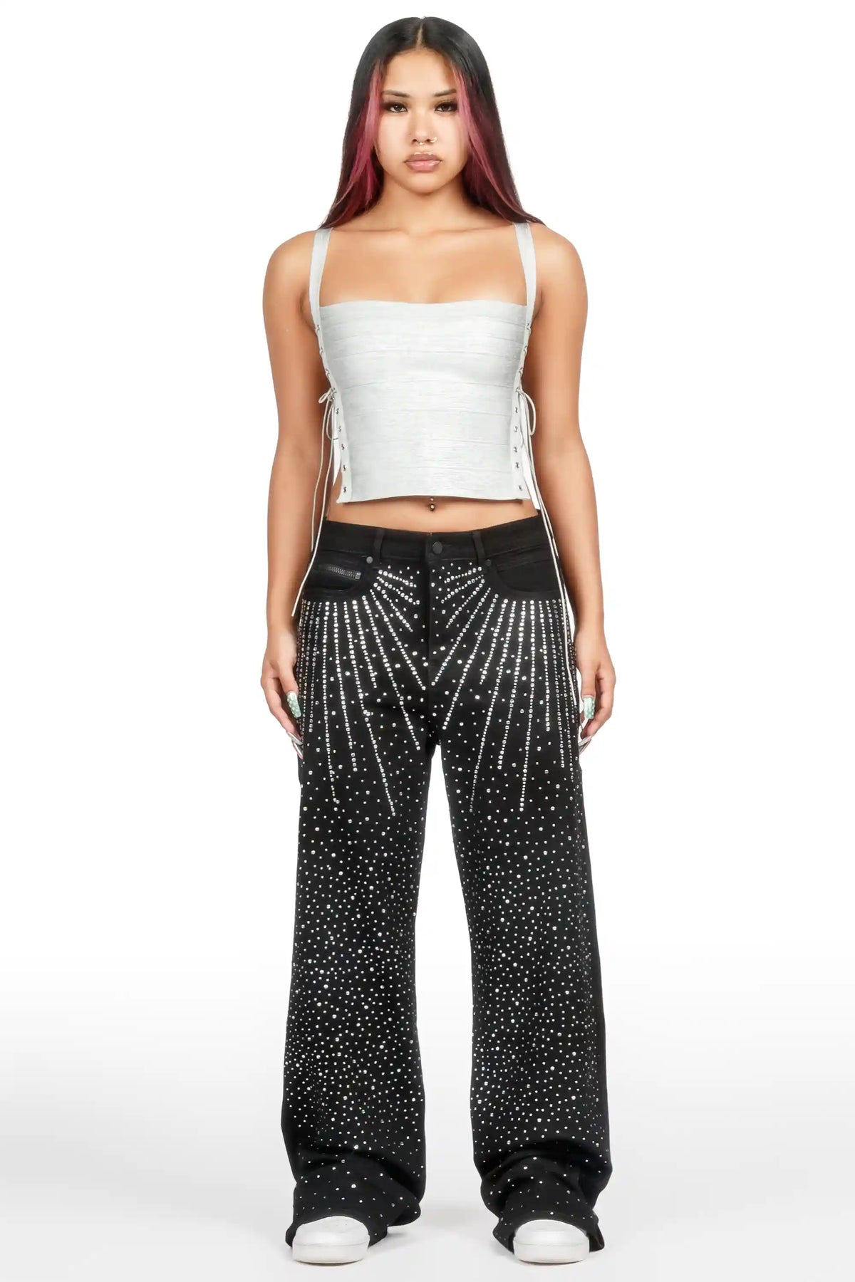 Zylani Black Rhinestone Baggy Fit Jean