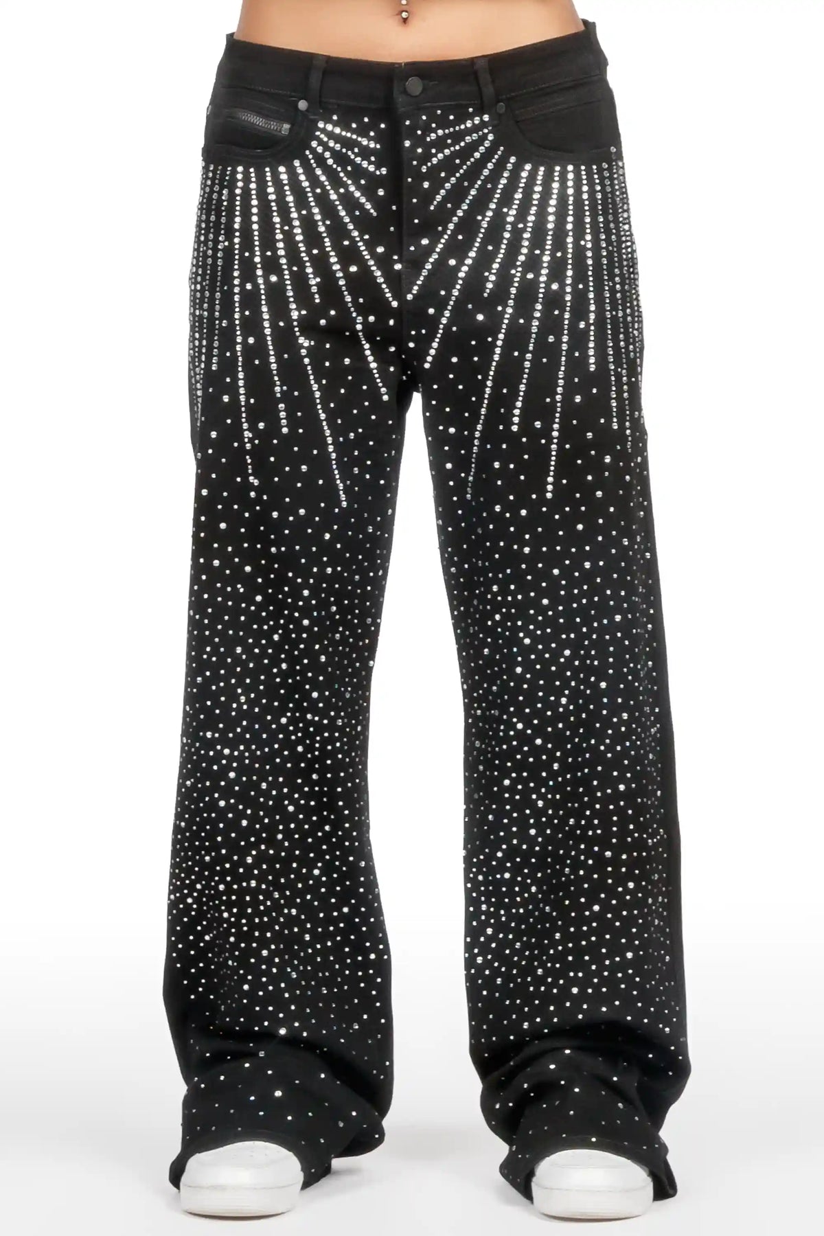 Zylani Black Rhinestone Baggy Fit Jean