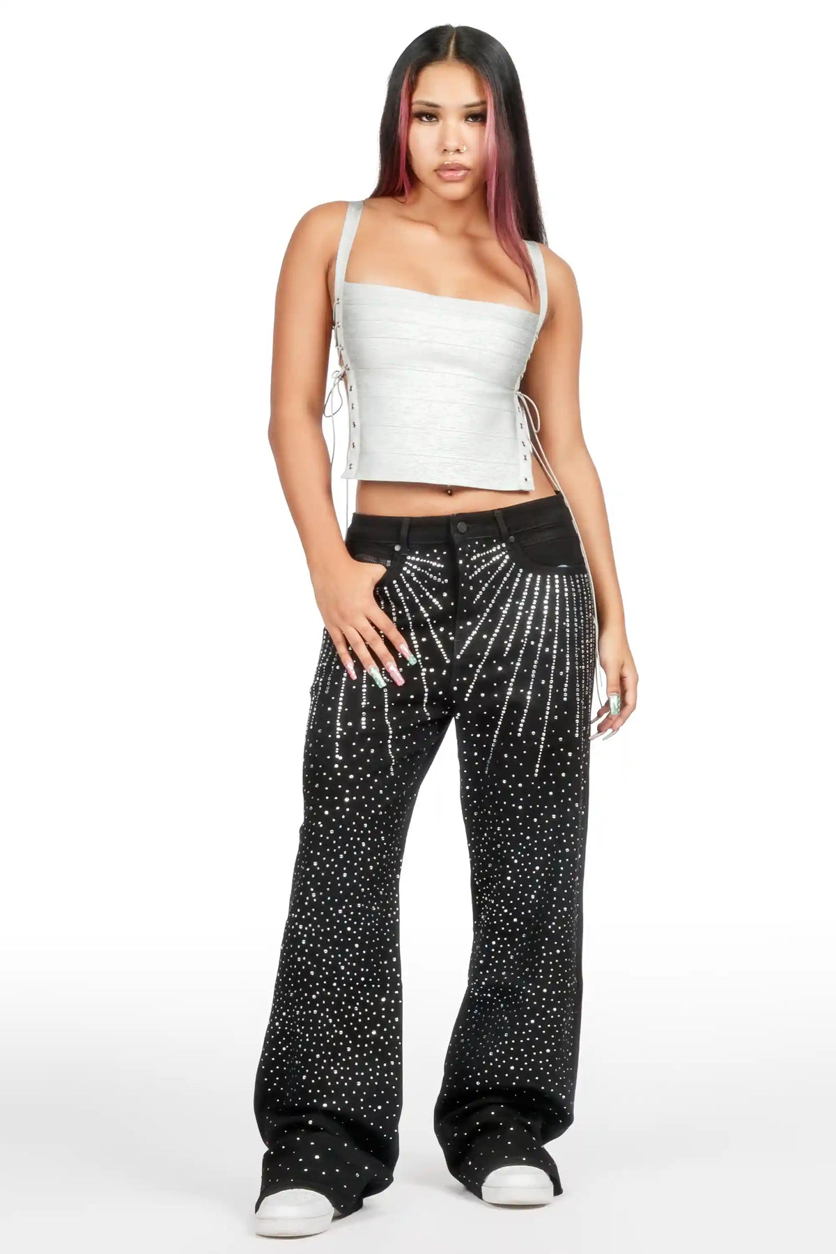 Zylani Black Rhinestone Baggy Fit Jean