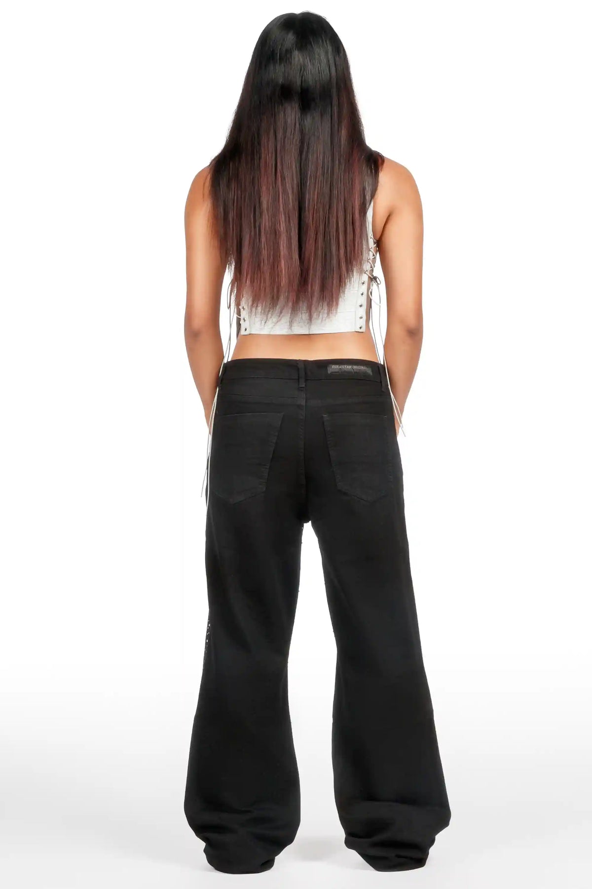 Zylani Black Rhinestone Baggy Fit Jean