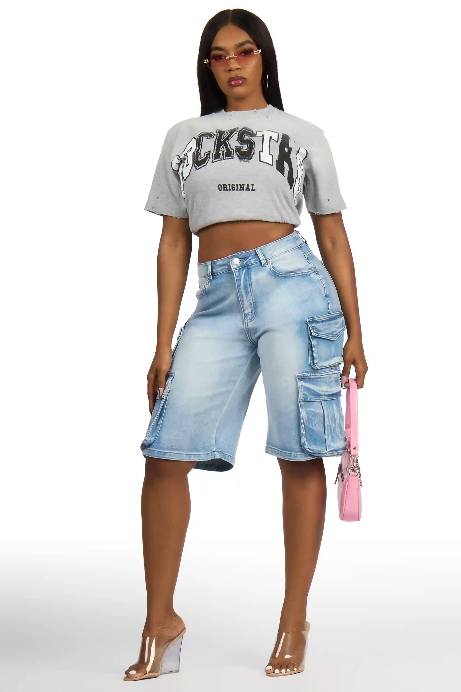 LaQuesha Light Wash Cargo Denim Jort