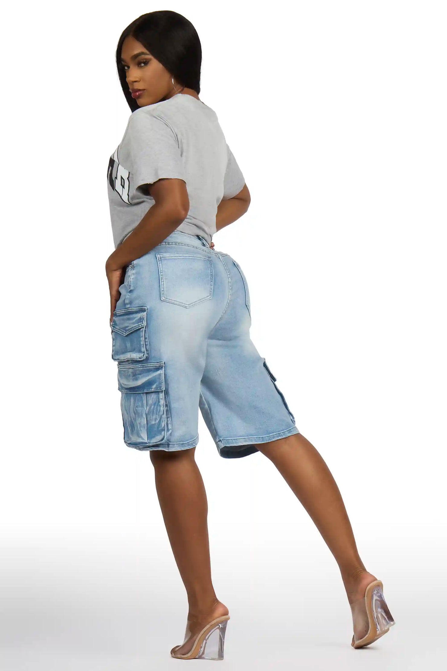 LaQuesha Light Wash Cargo Denim Jort