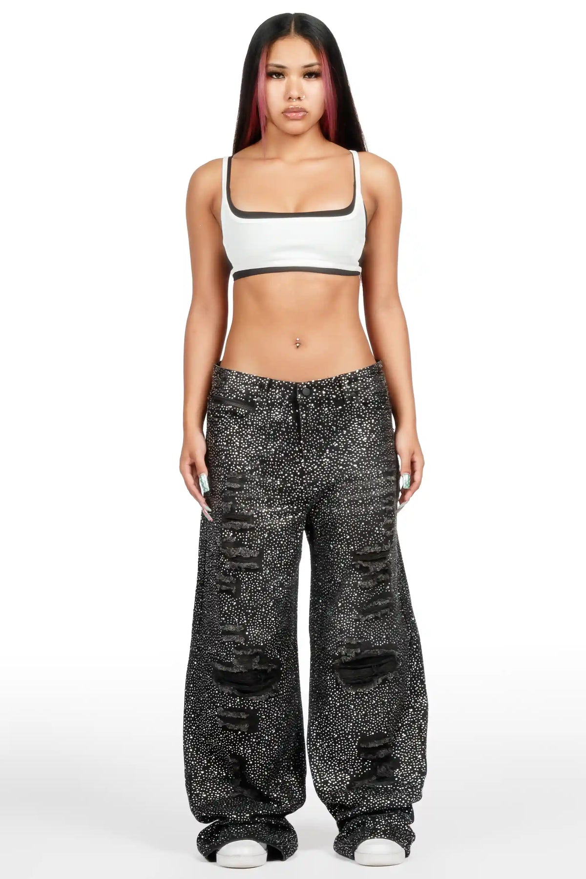 Azelia Black Rhinestone Baggy Fit Jean