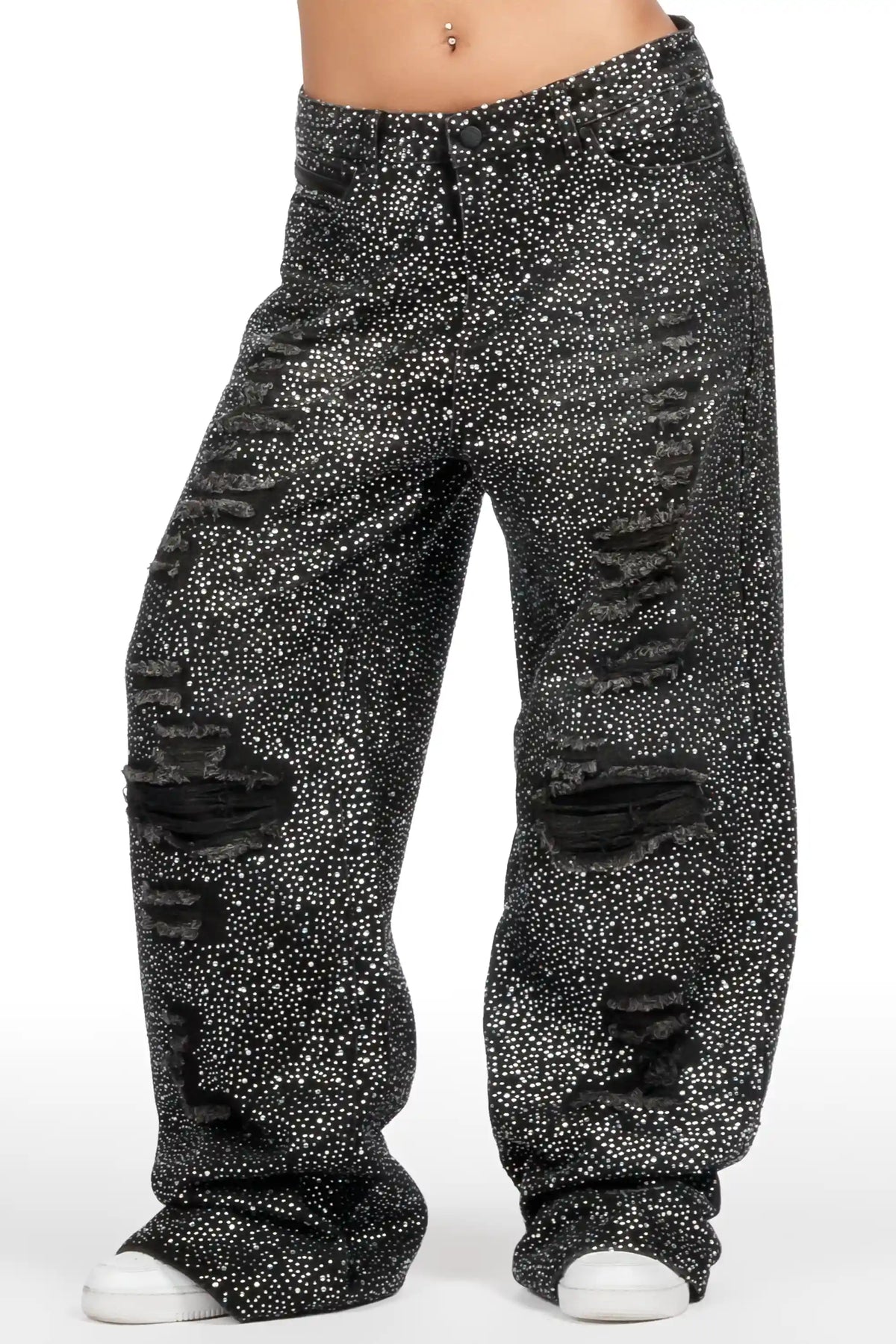 Azelia Black Rhinestone Baggy Fit Jean