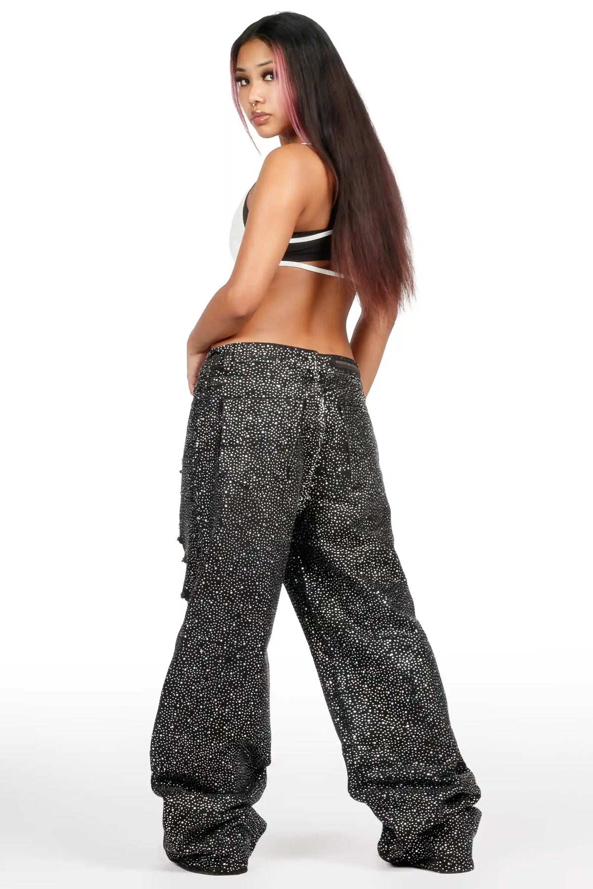 Azelia Black Rhinestone Baggy Fit Jean