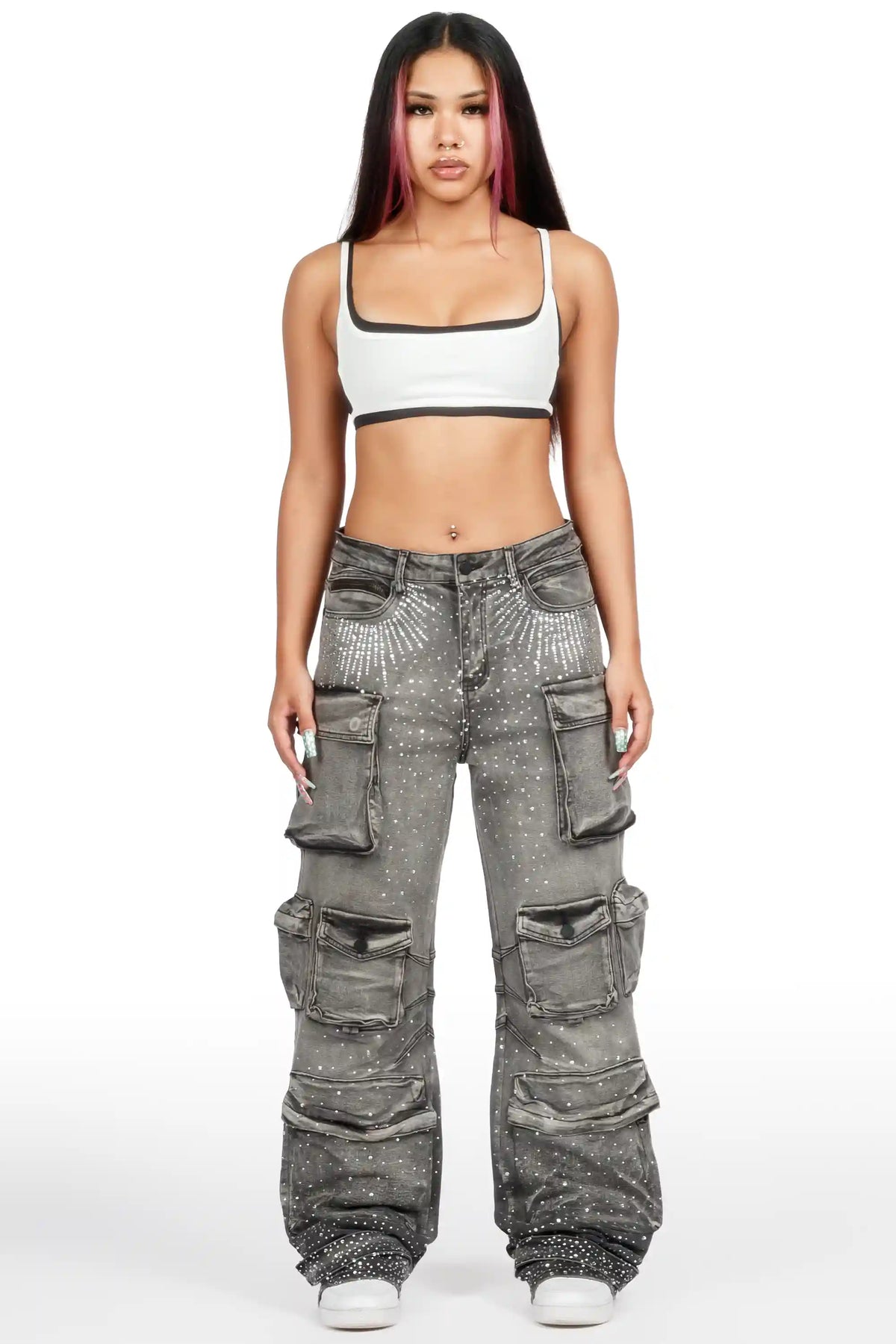 Kamora Dark Grey Rhinestone Baggy Fit Jean