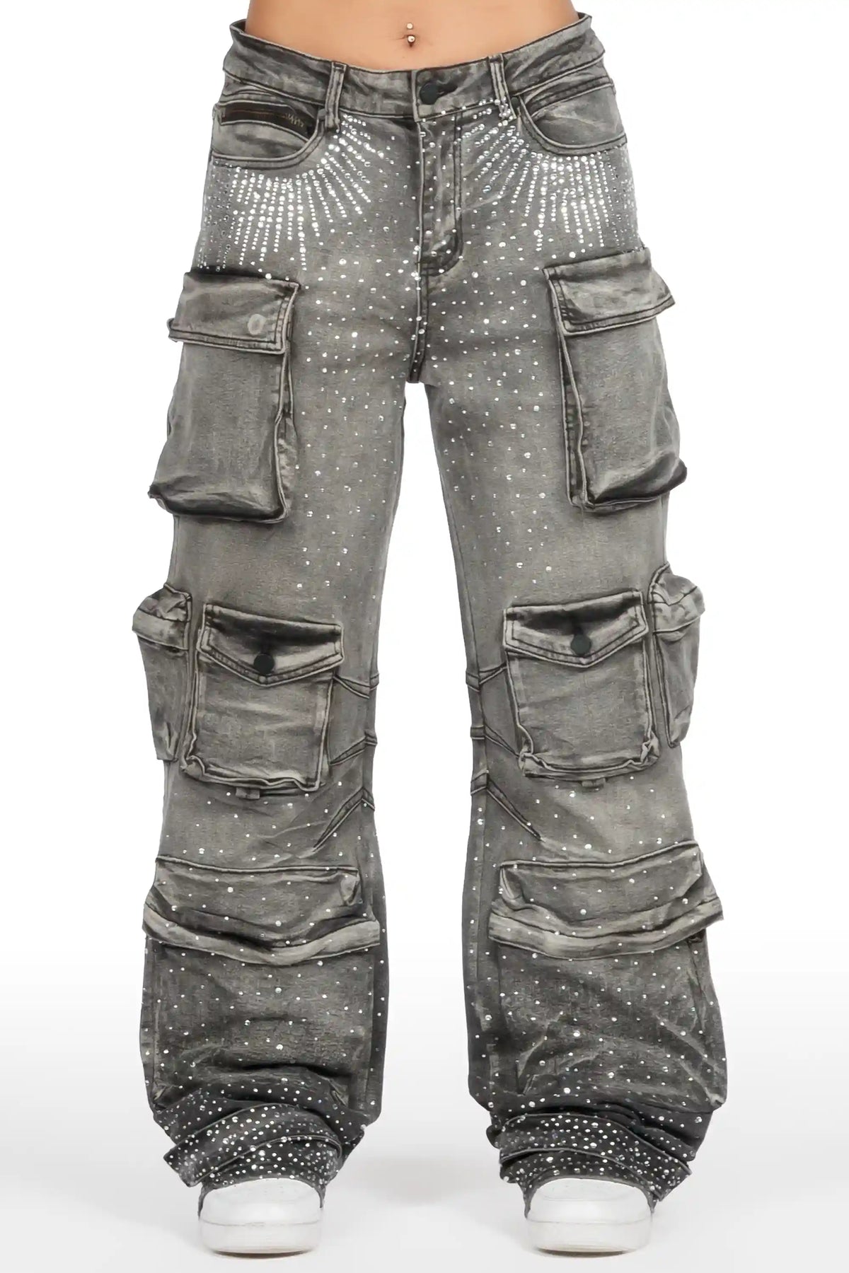 Kamora Dark Grey Rhinestone Baggy Fit Jean