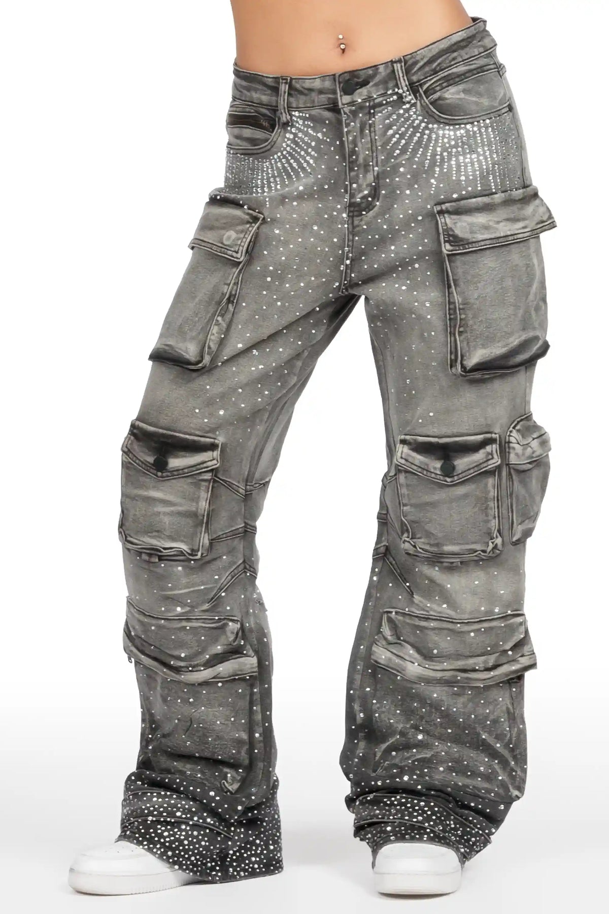 Kamora Dark Grey Rhinestone Baggy Fit Jean