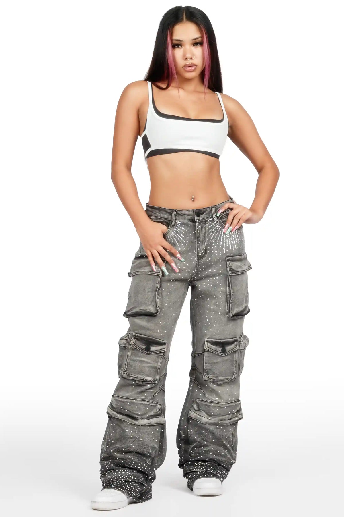 Kamora Dark Grey Rhinestone Baggy Fit Jean