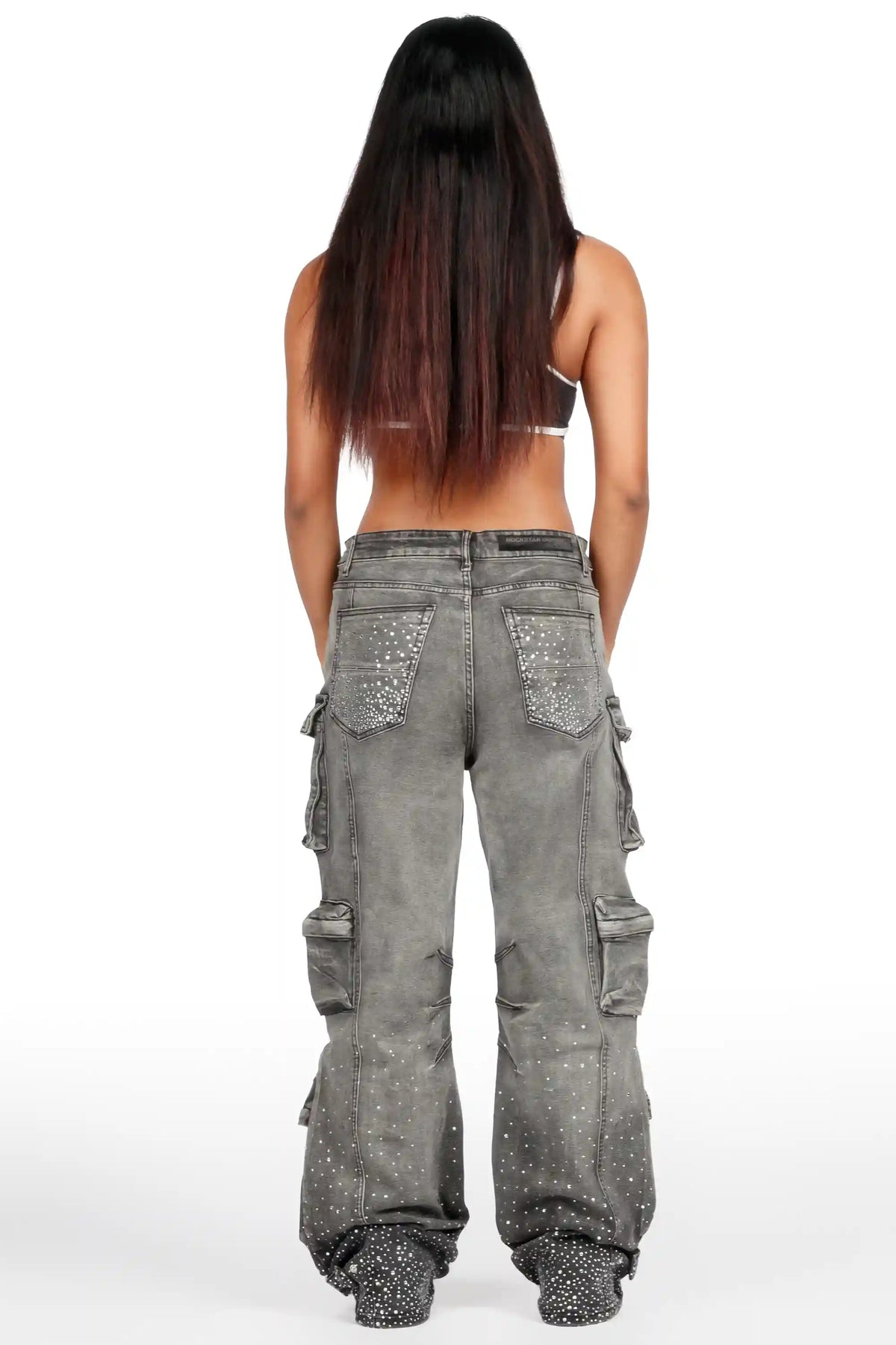 Kamora Dark Grey Rhinestone Baggy Fit Jean