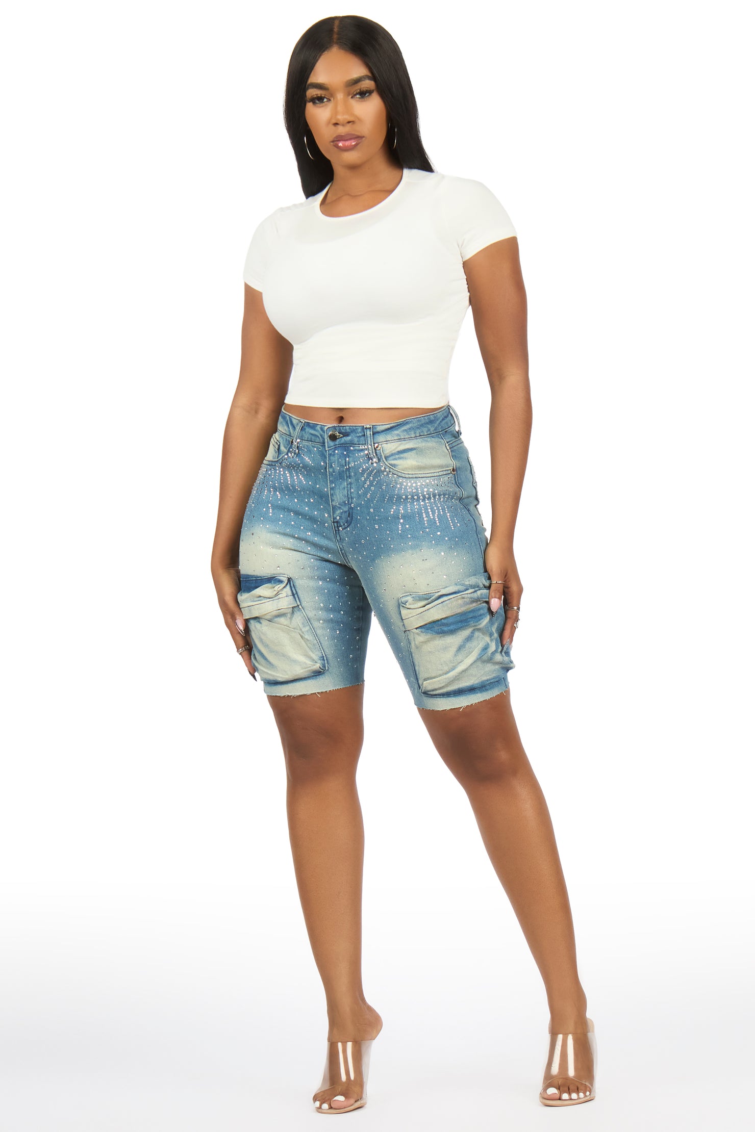 Noddia Med. Wash Rhinestone Bermuda Short