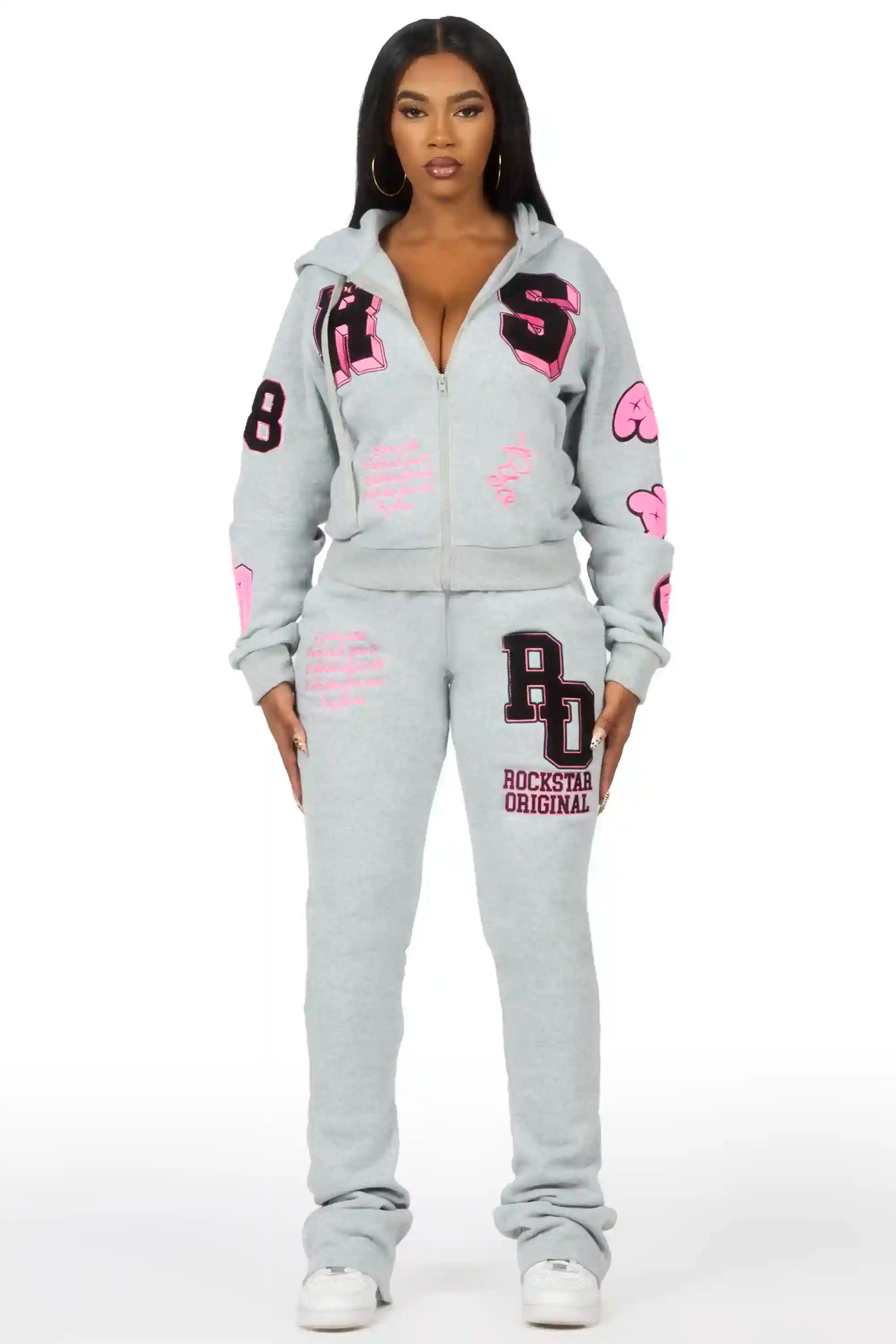 Leslee Grey/Pink Super Stacked Track Set
