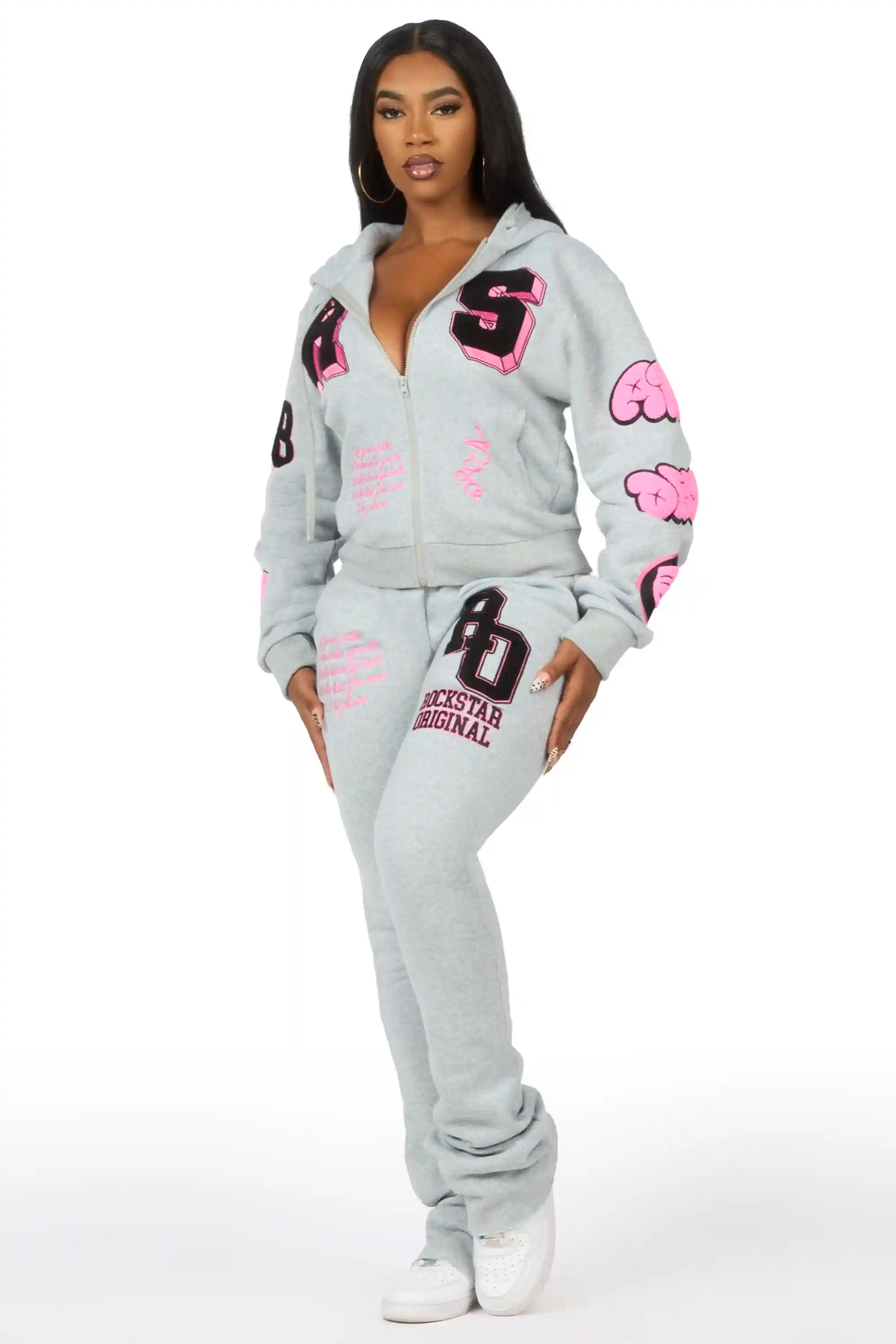 Leslee Grey/Pink Super Stacked Track Set