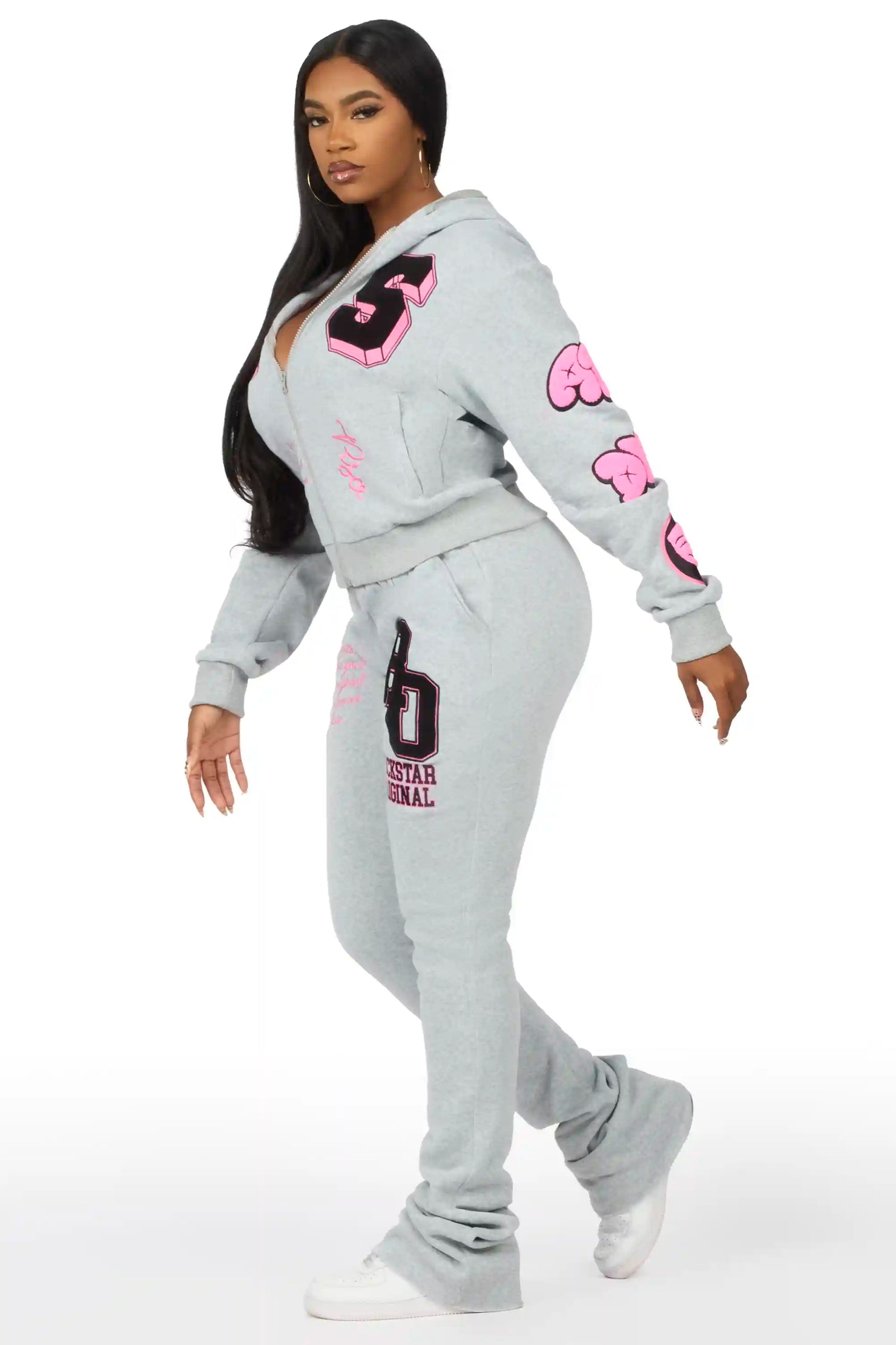 Leslee Grey/Pink Super Stacked Track Set