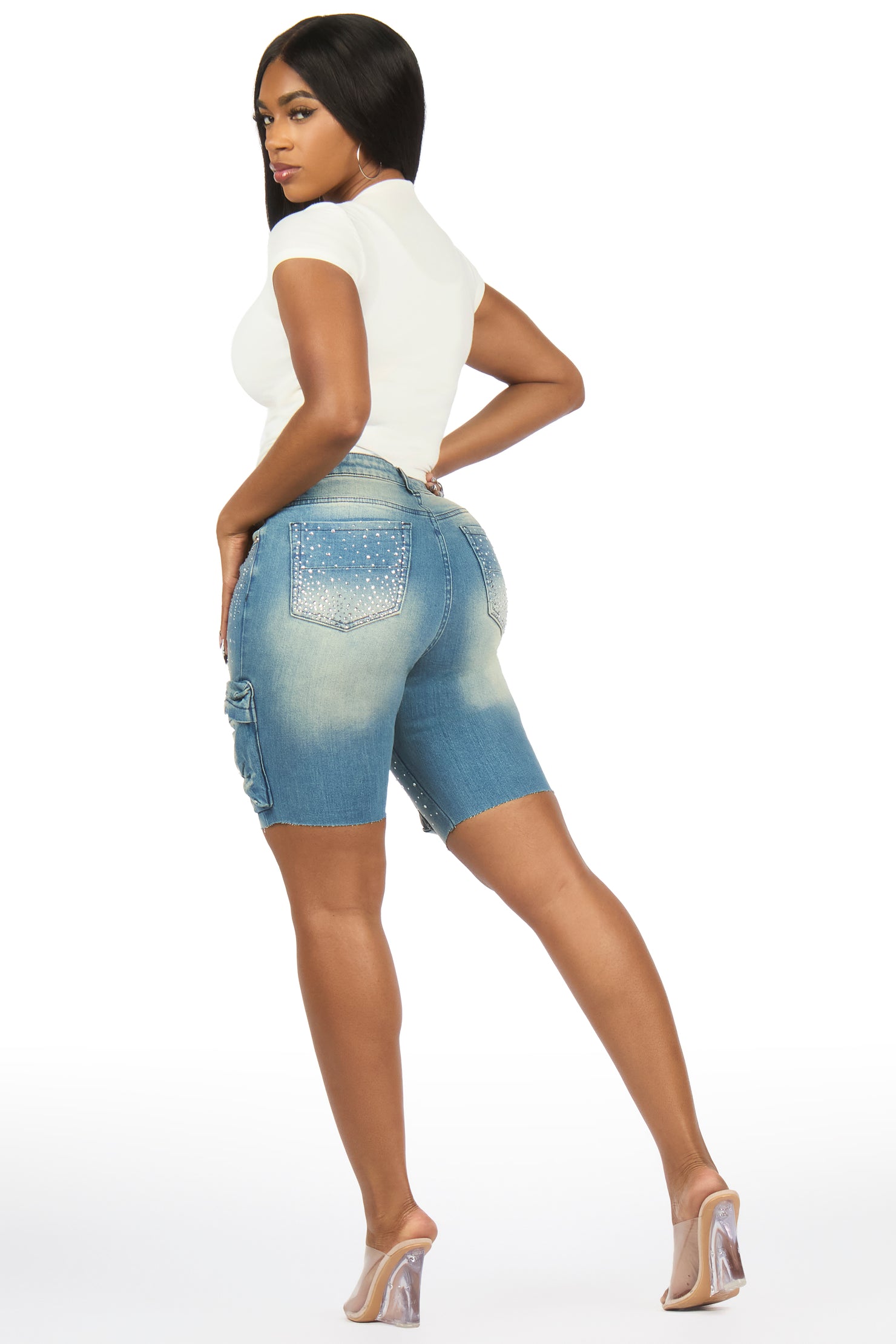 Noddia Med. Wash Rhinestone Bermuda Short