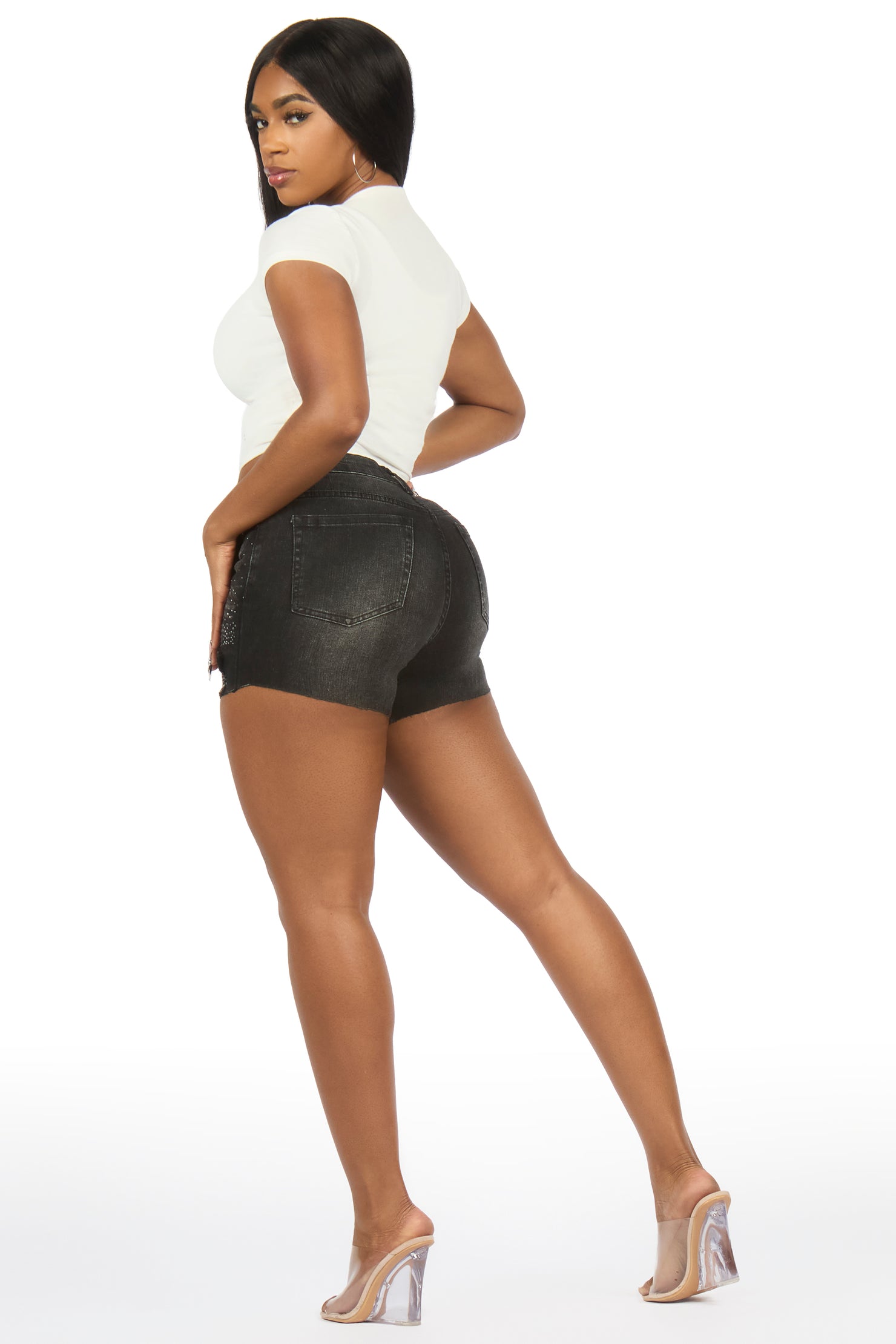 Alize Black Rhinestone Booty Short