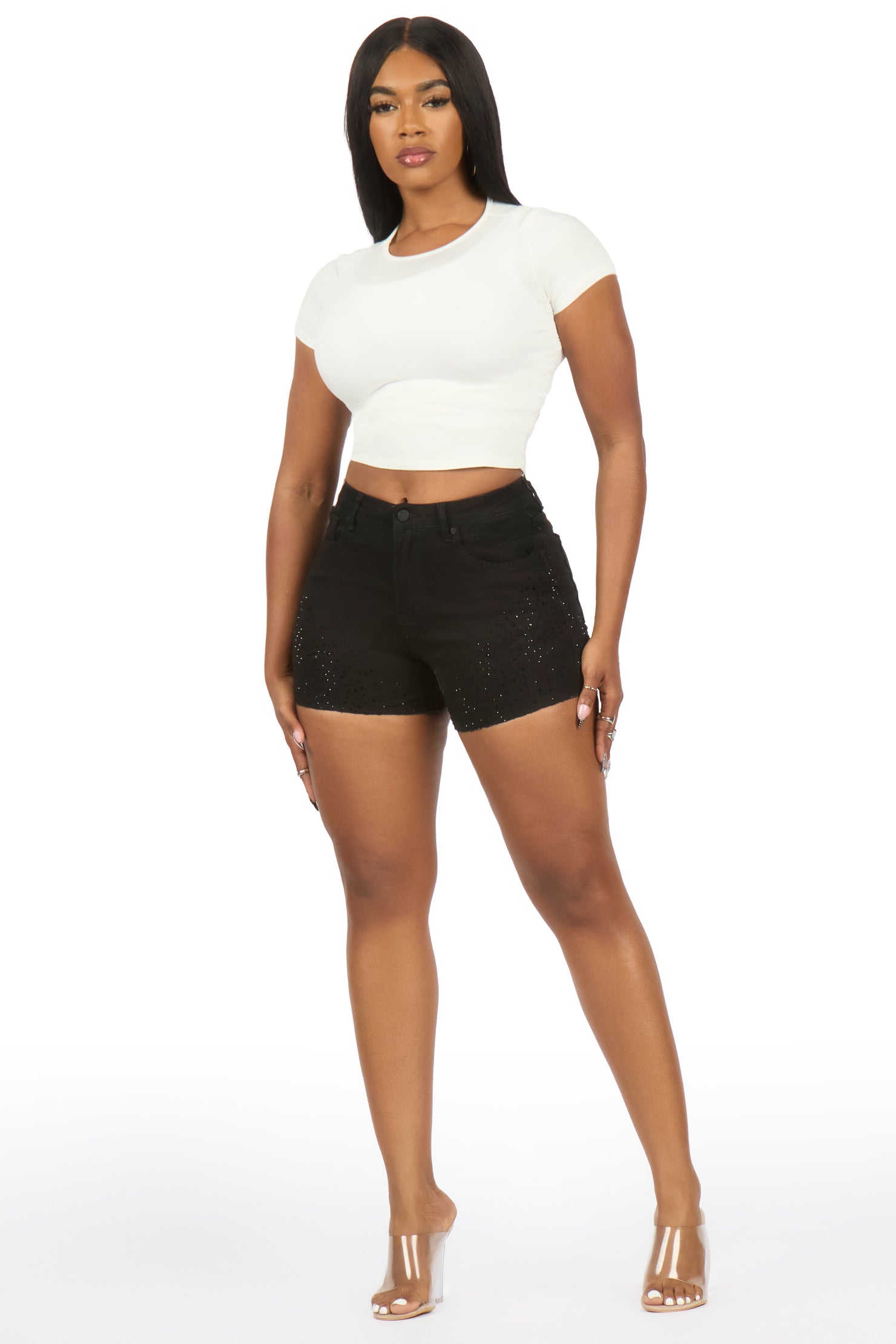 LaTeasa Black Rhinestone Booty Short