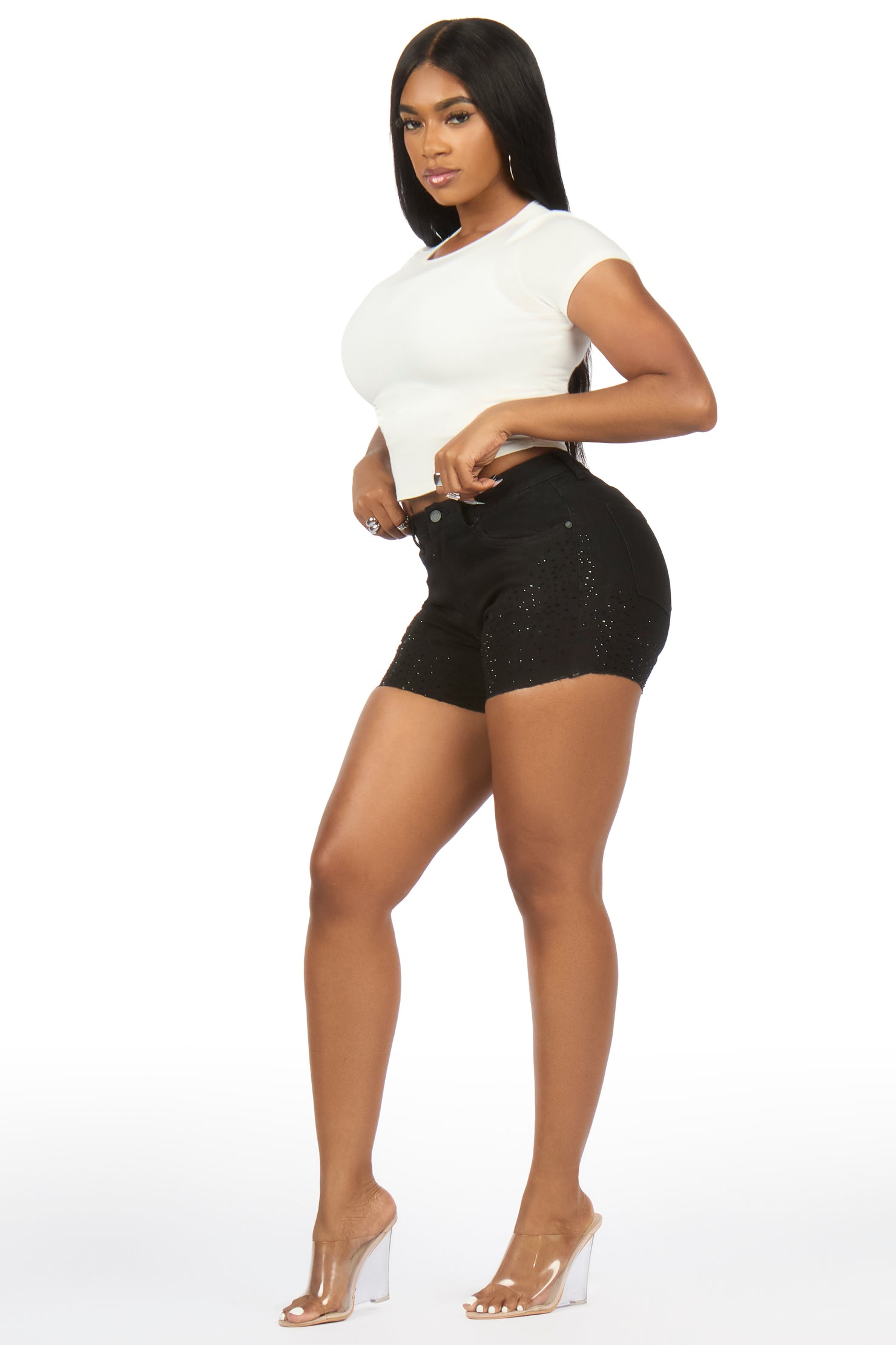LaTeasa Black Rhinestone Booty Short