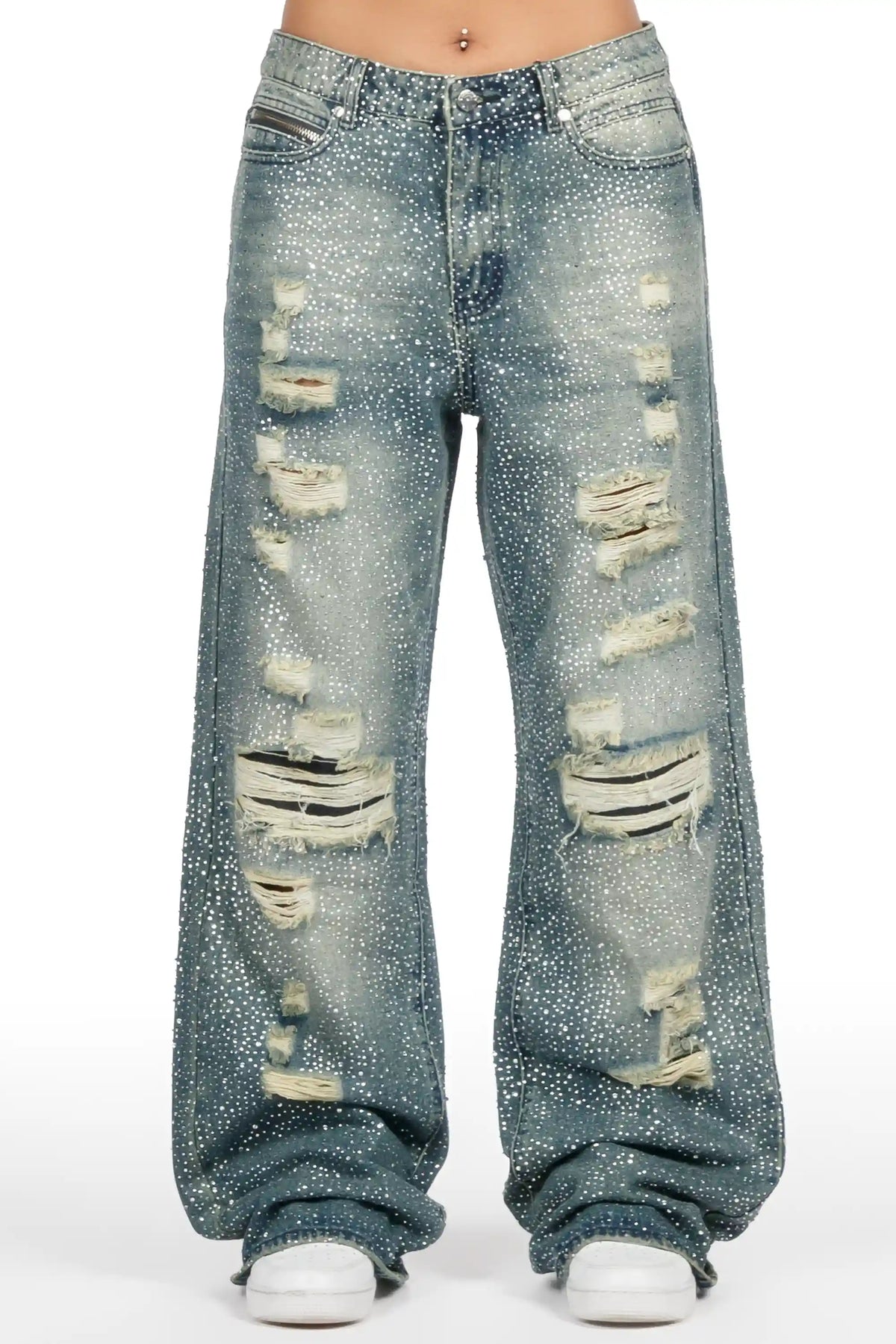 Azelia Dark Blue Rhinestone Baggy Fit Jean
