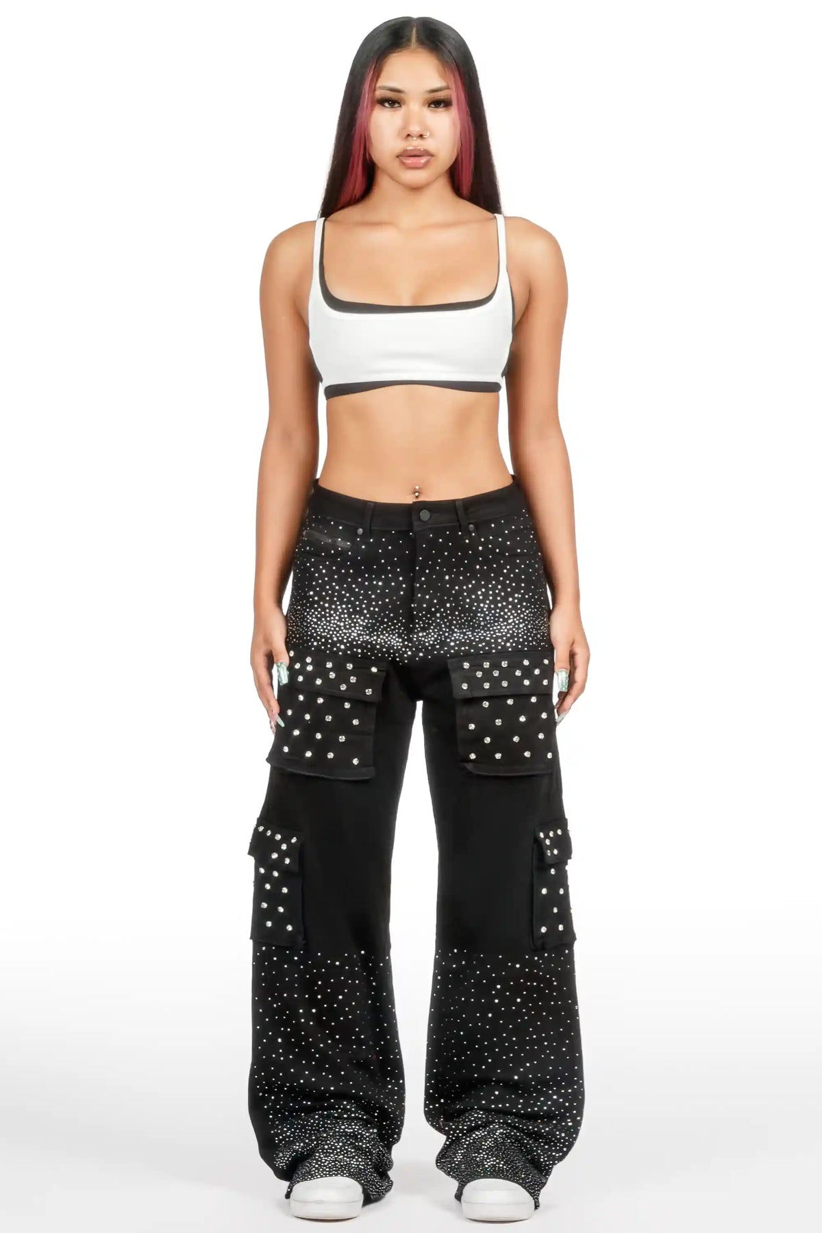 Amorie Black Rhinestone Baggy Fit Jean