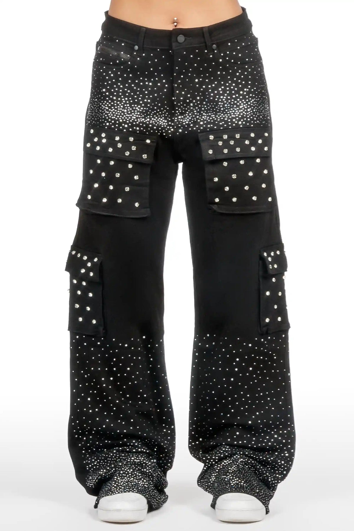 Amorie Black Rhinestone Baggy Fit Jean