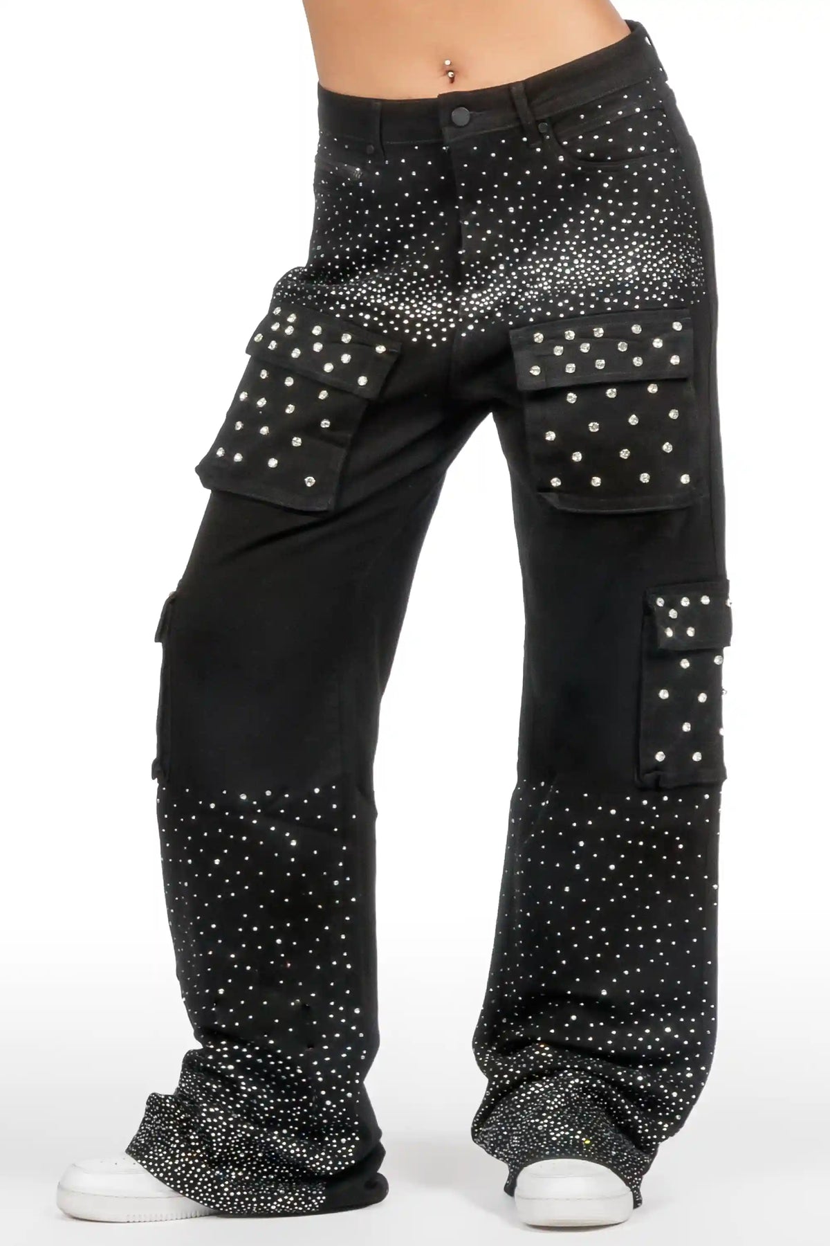 Amorie Black Rhinestone Baggy Fit Jean