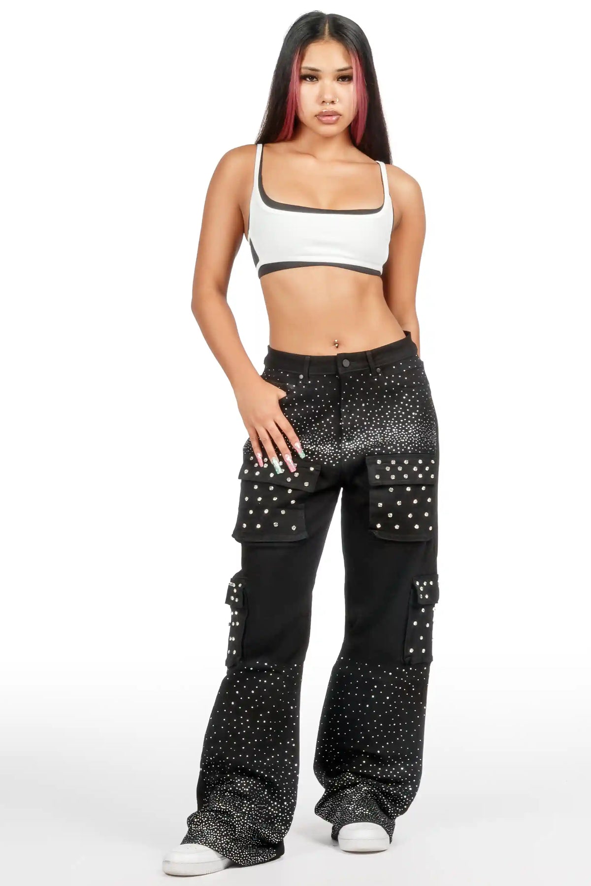 Amorie Black Rhinestone Baggy Fit Jean