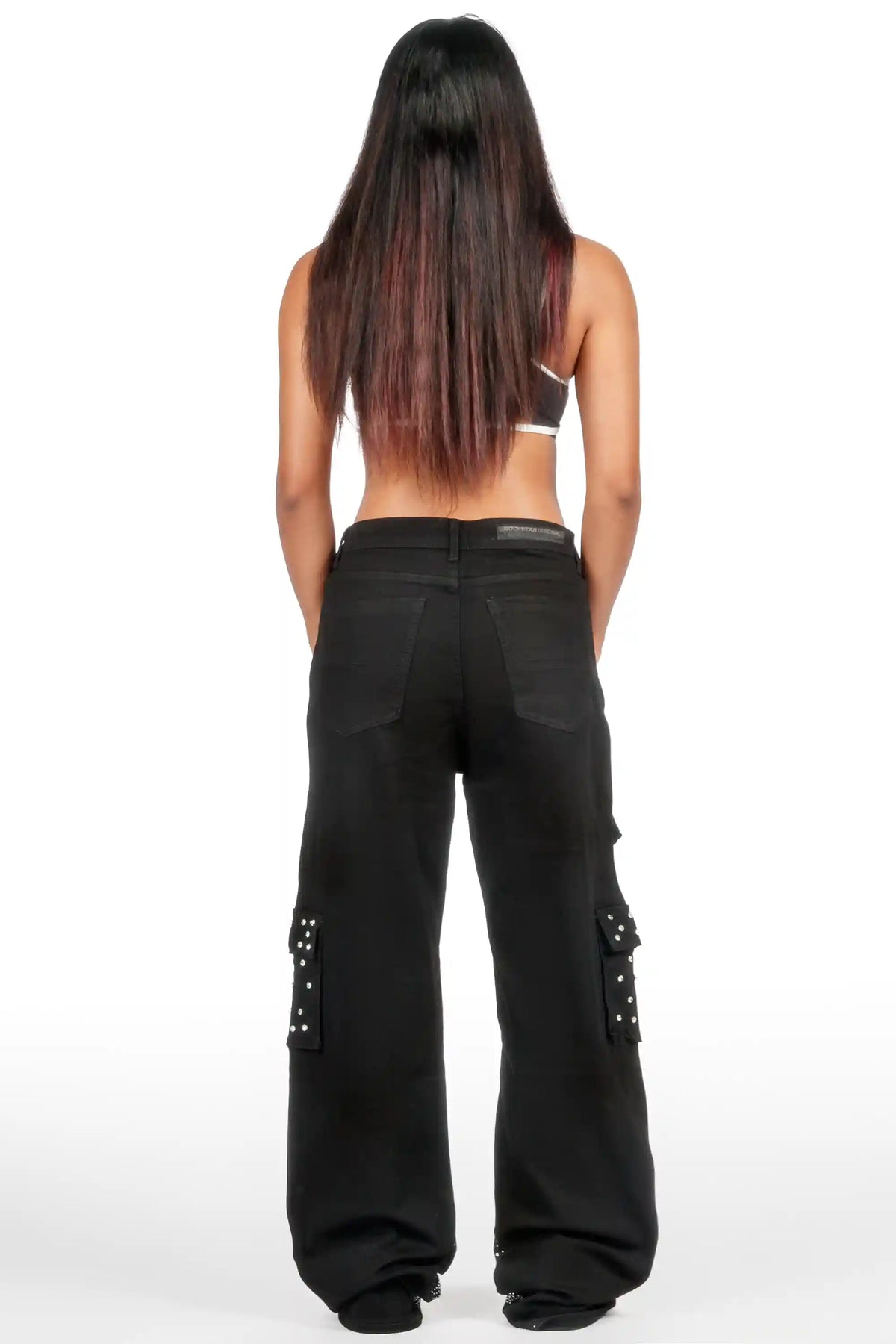 Amorie Black Rhinestone Baggy Fit Jean