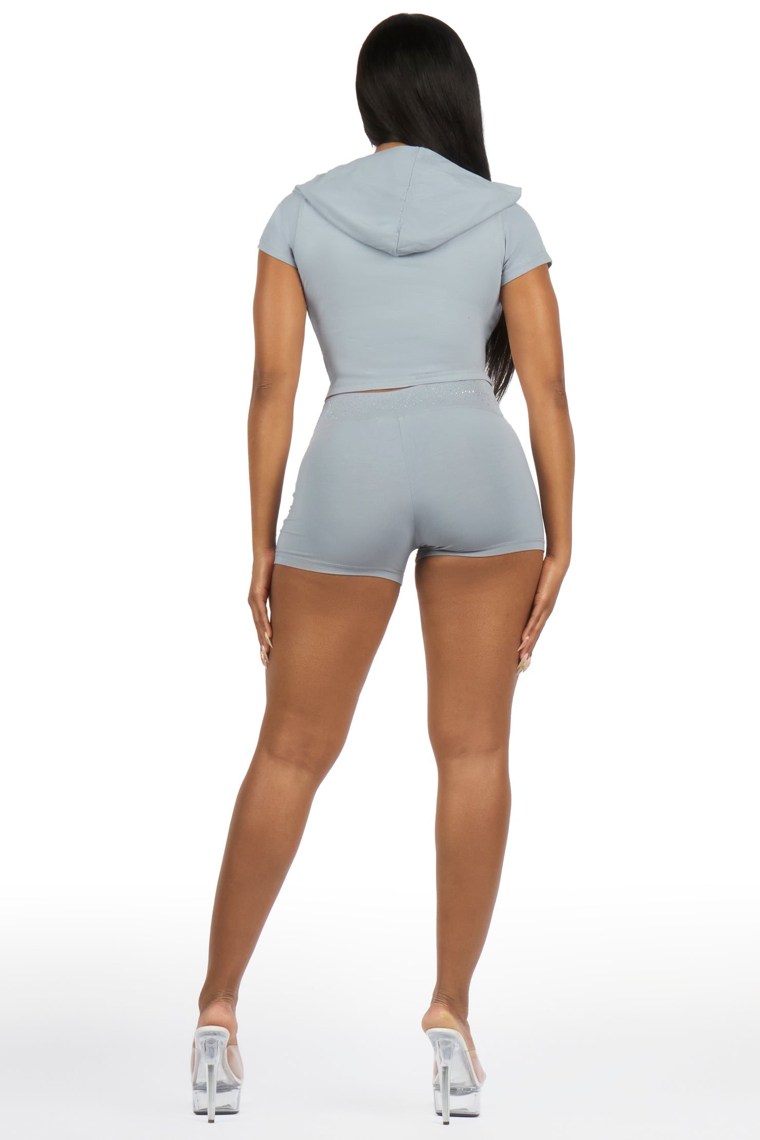 Jontella Grey Rhinestone Short Set