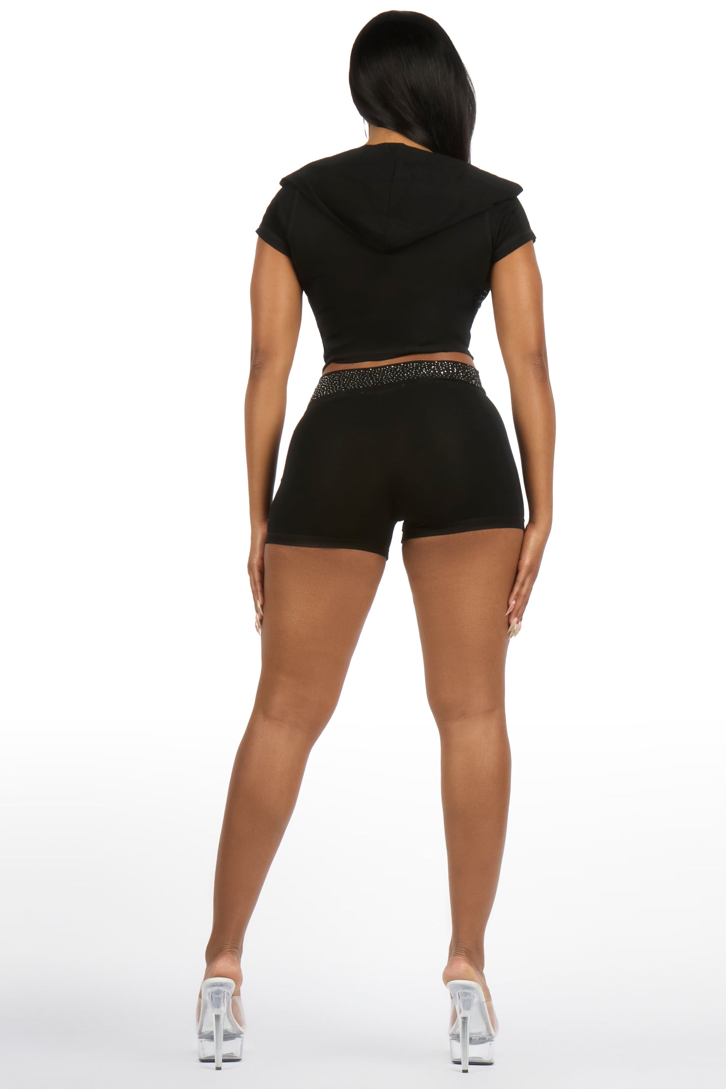 Jontella Black Rhinestone Short Set