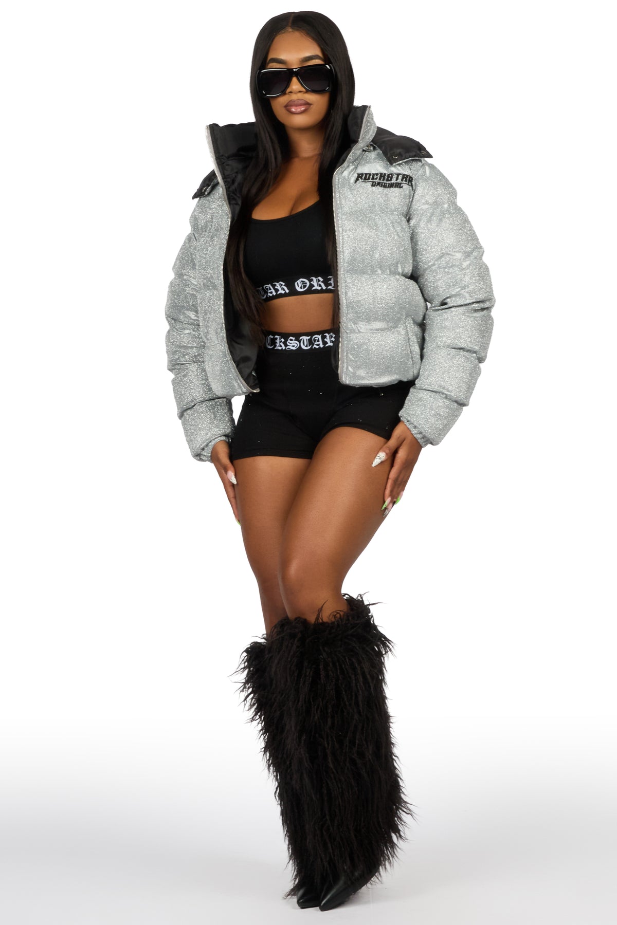 Meranda Silver 2.0 Oversized Glitter Puffer Jacket