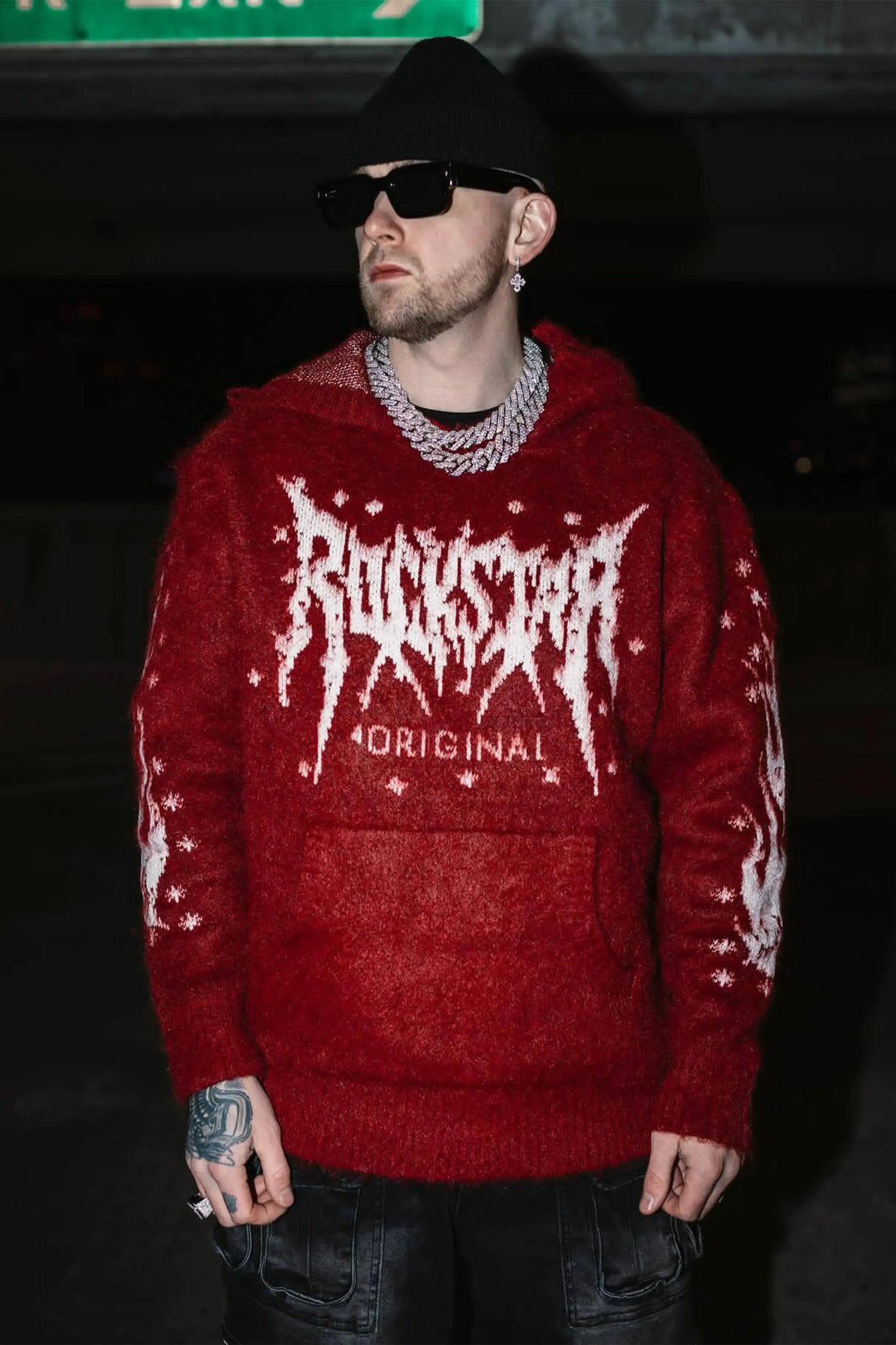 Raymond Red Graphic Knitted Mohair Hoodie