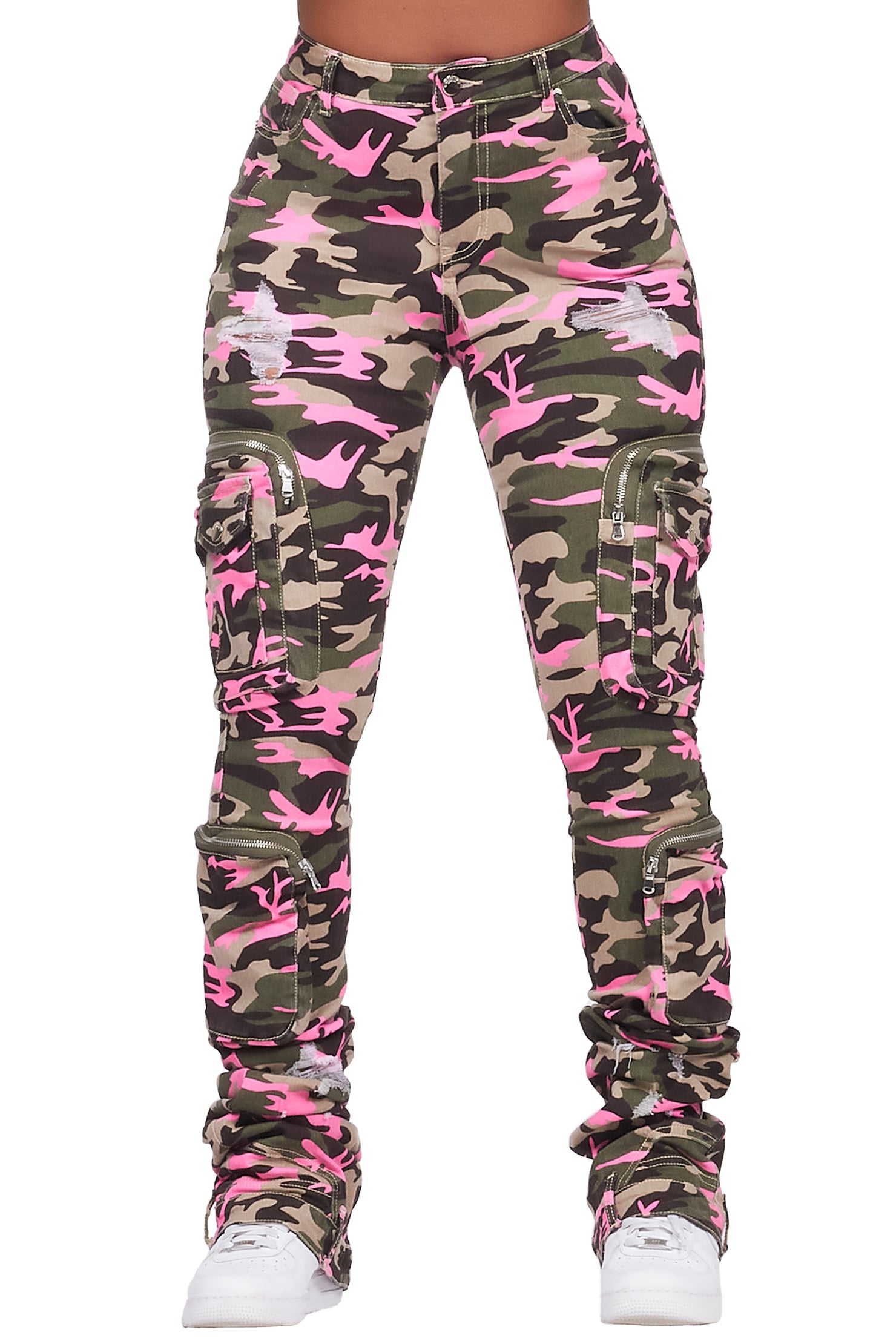 Alisson Green/Pink Camo Cargo Super Stacked Jean