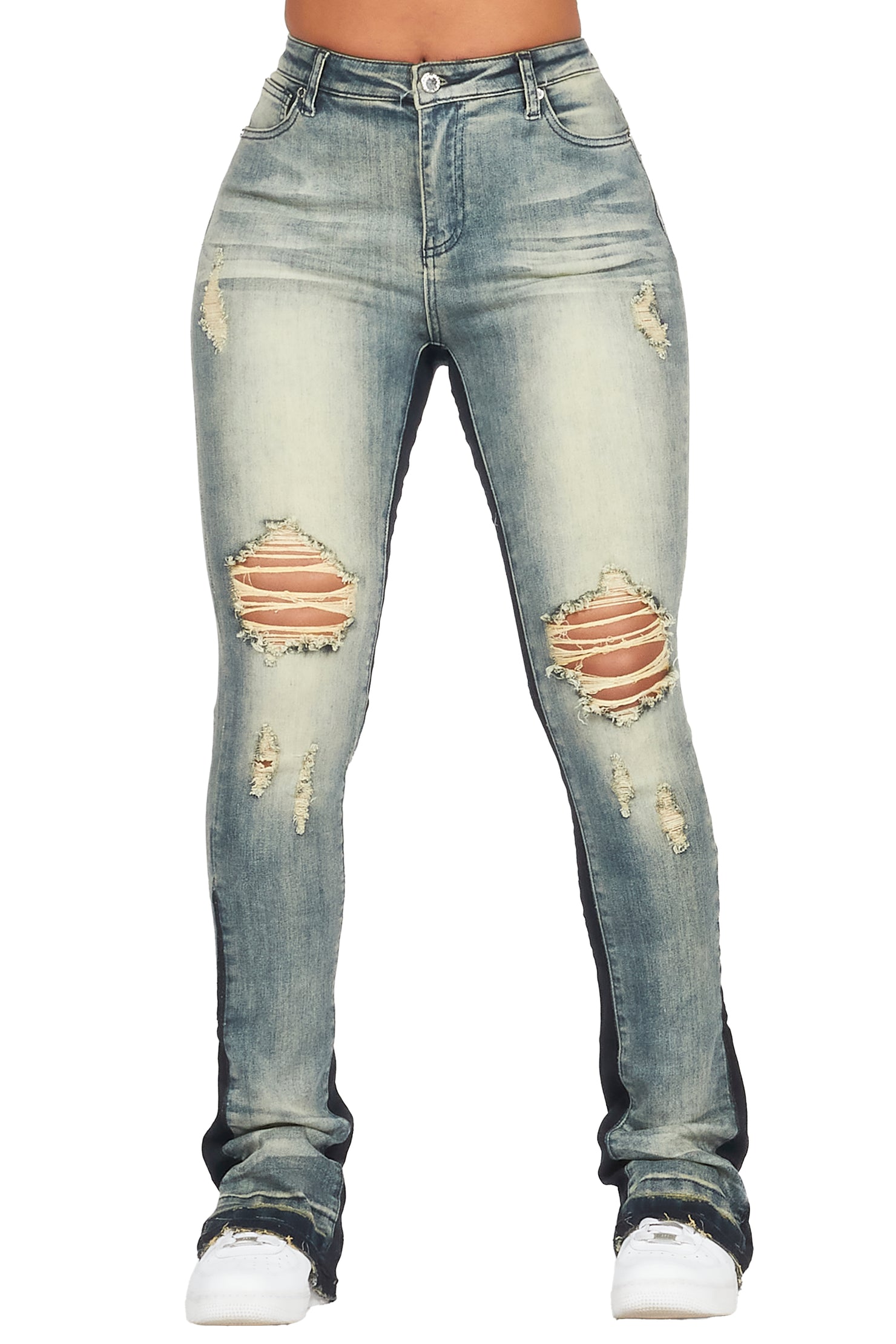 Jazminn Tinted Dark Wash Stacked Flare Jean