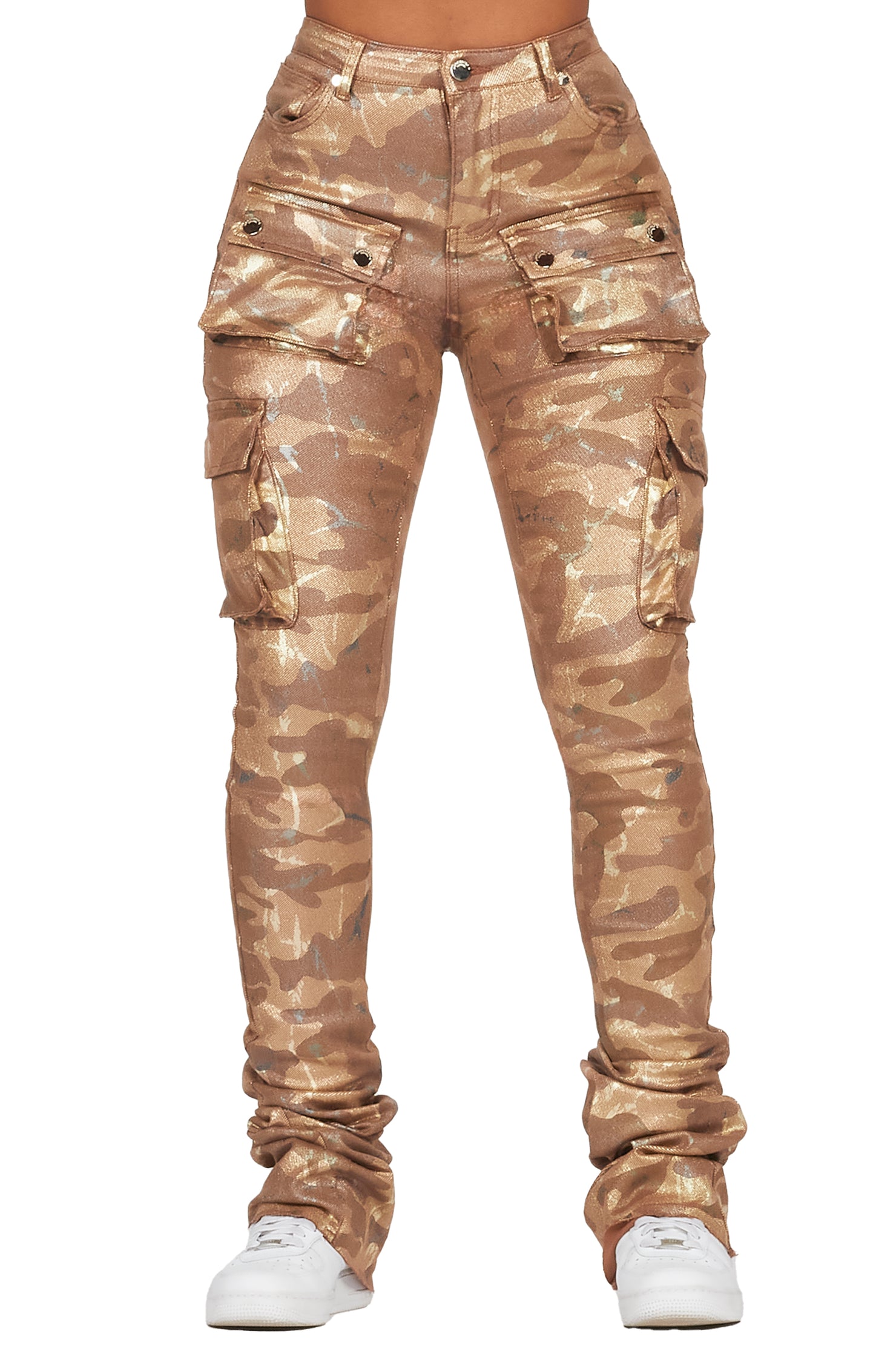 Miyah Brown Camo Cargo Super Stacked PU Pant