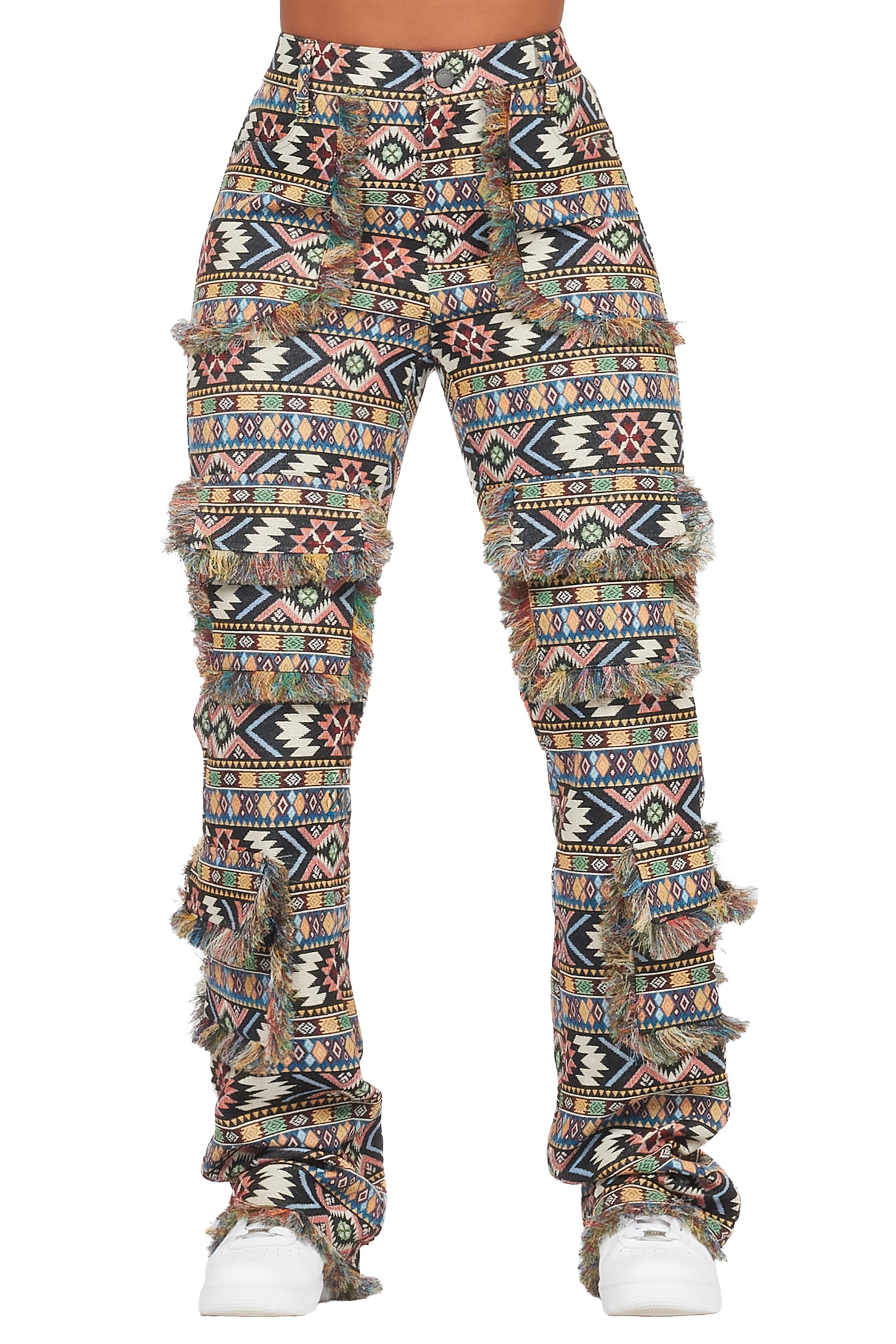 Ferlanda Black Cargo Tapestry Stacked Pant