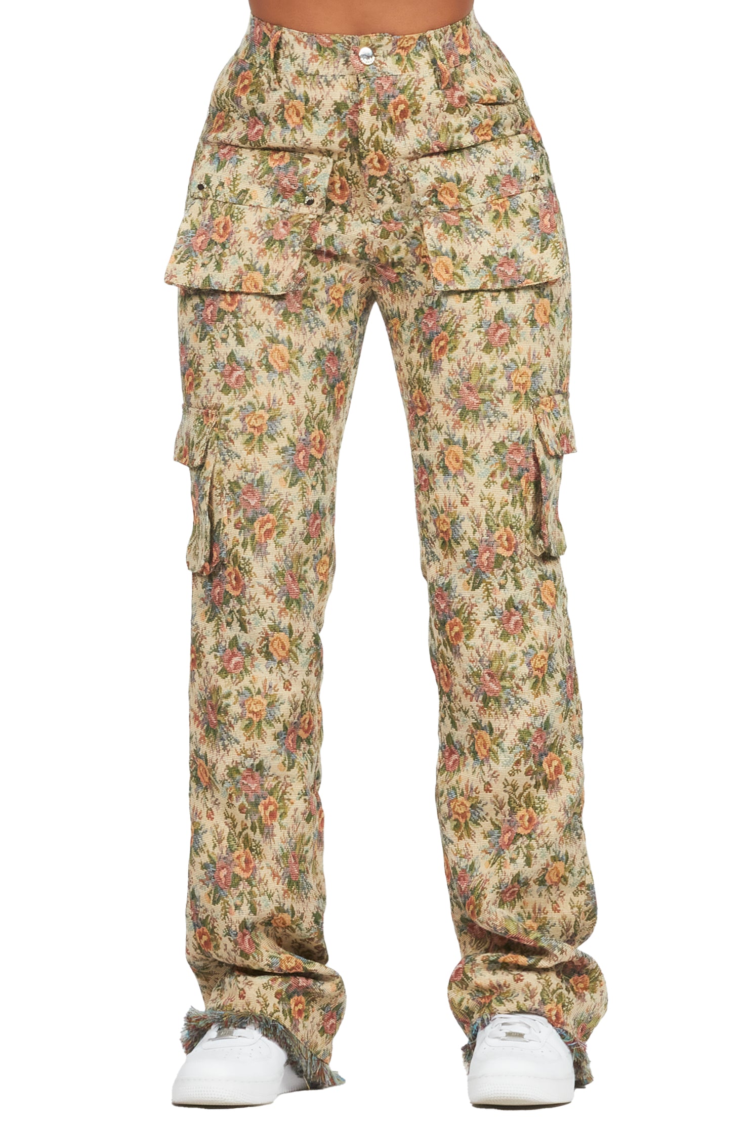Niyah Tan Floral Tapestry Stacked Pant