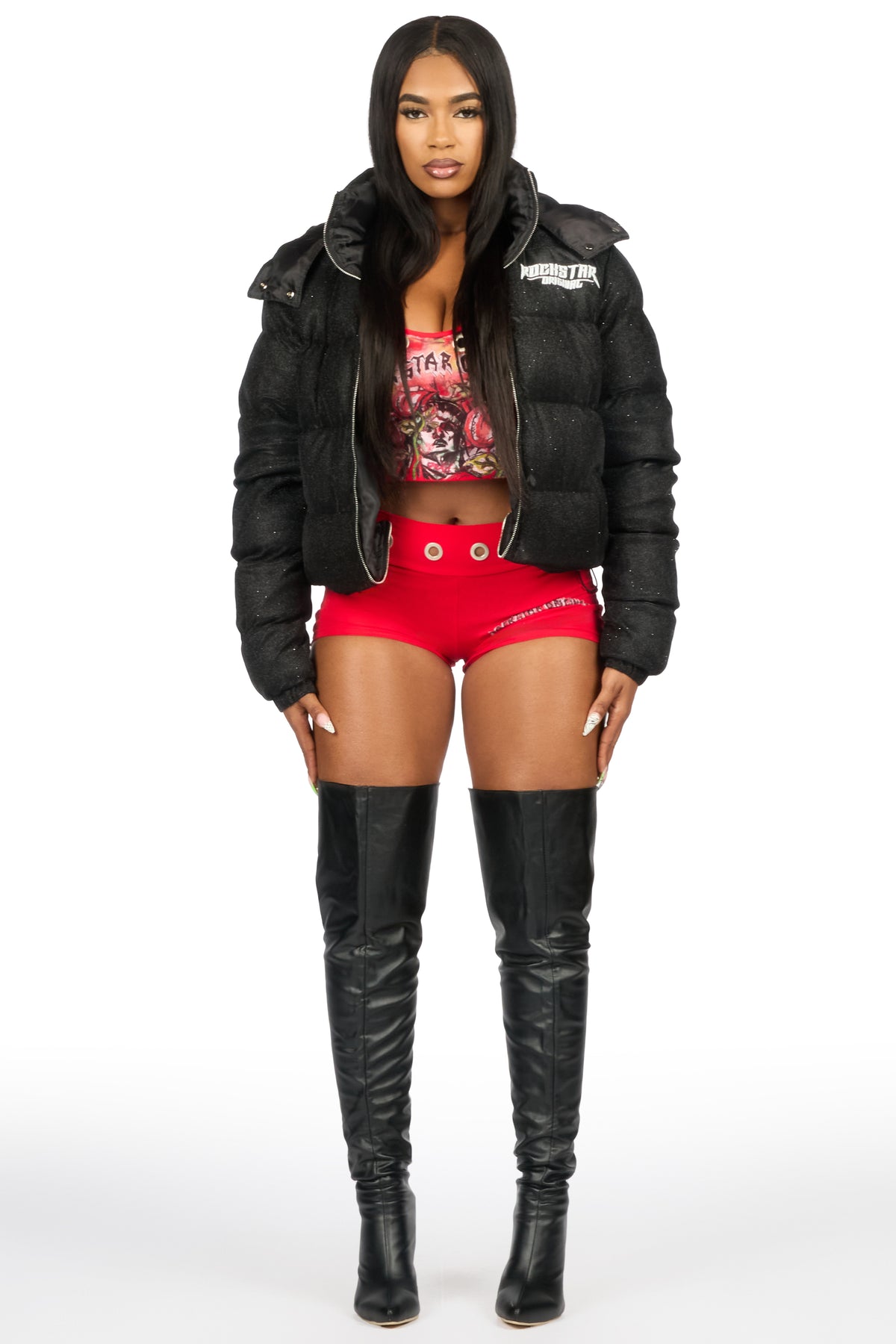 Meranda Black Glitter Puffer Jacket