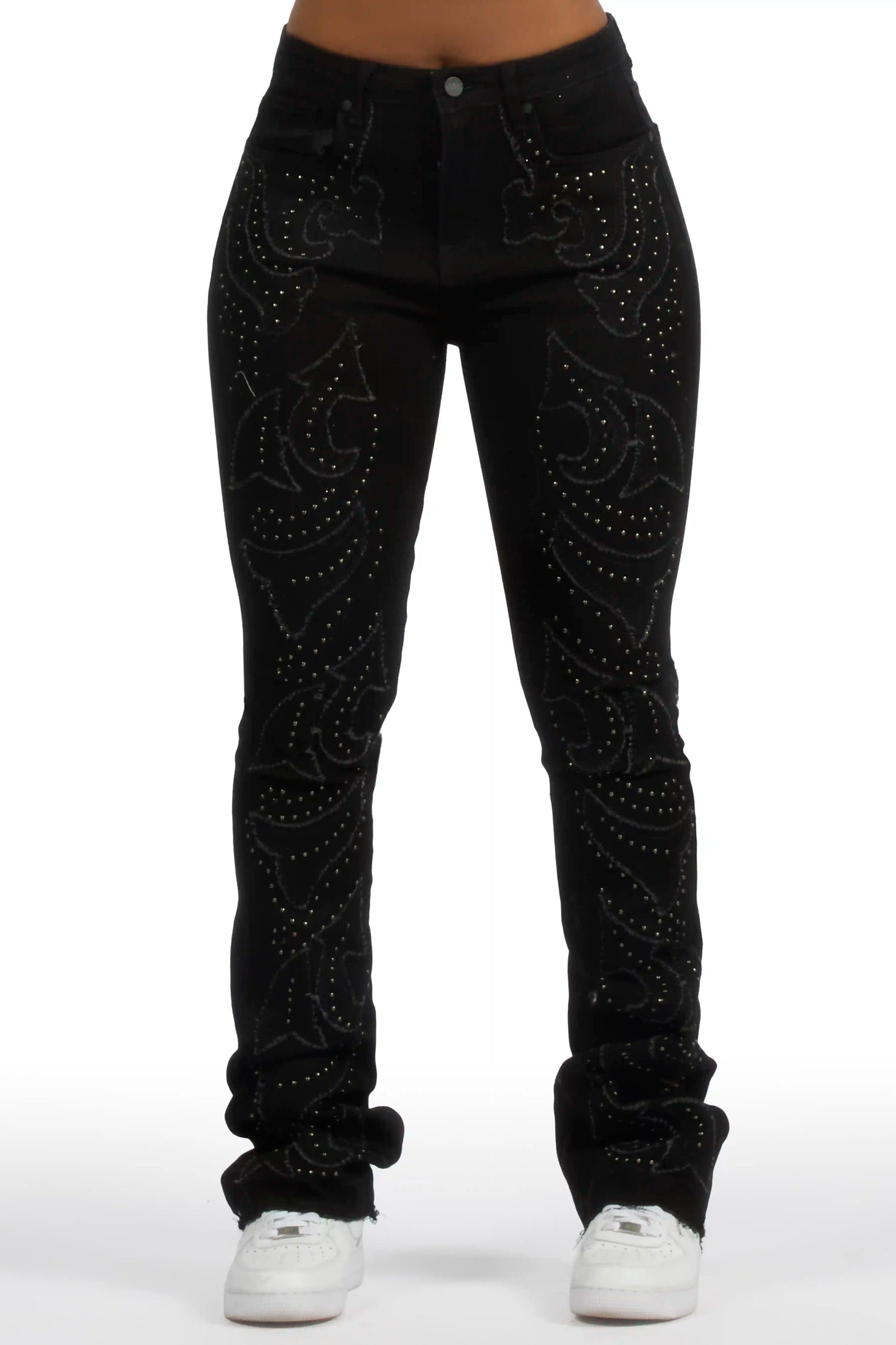 Jeanette Black Stacked Flare Jean