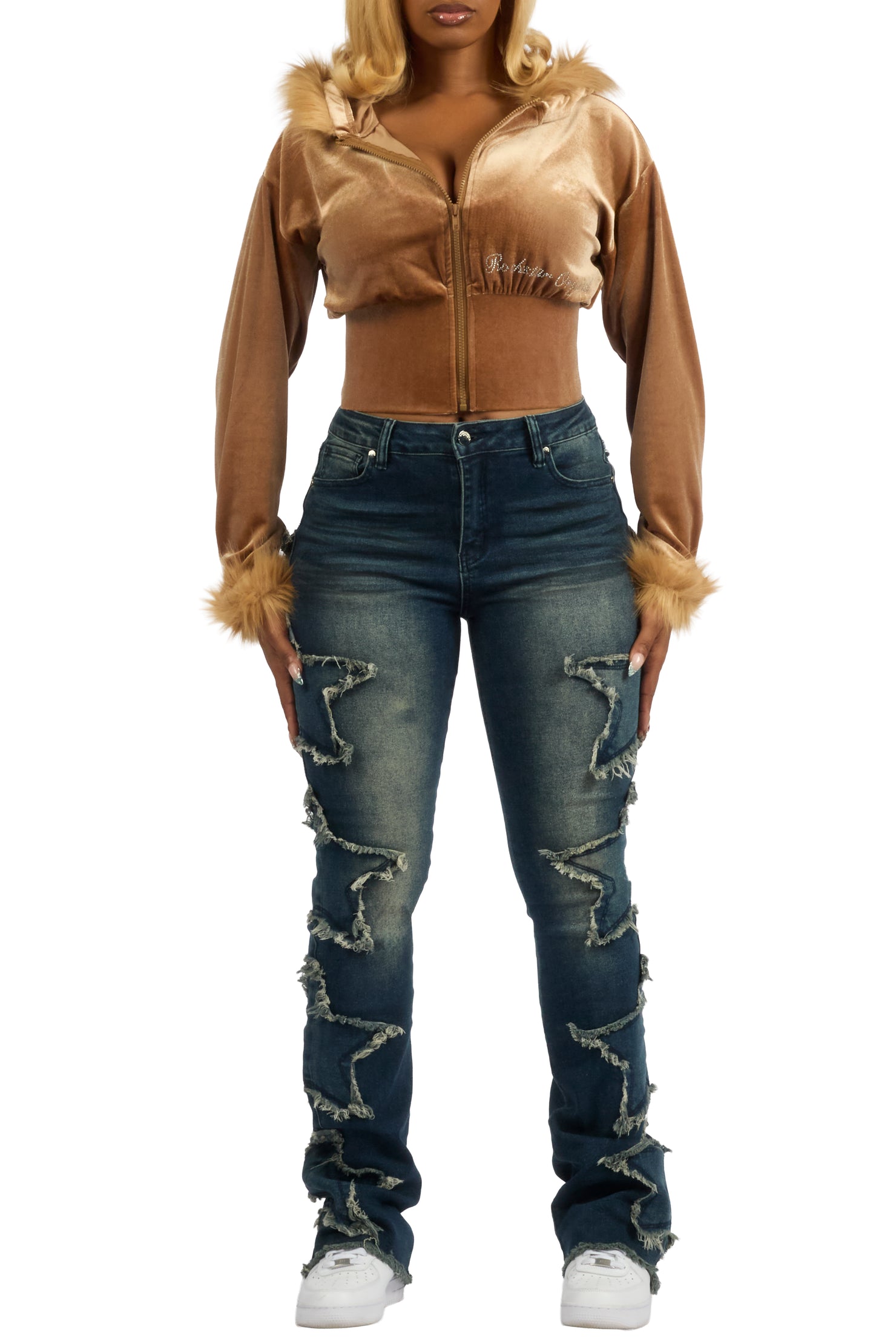 Sinayah Dark Wash Stacked Flare Jean