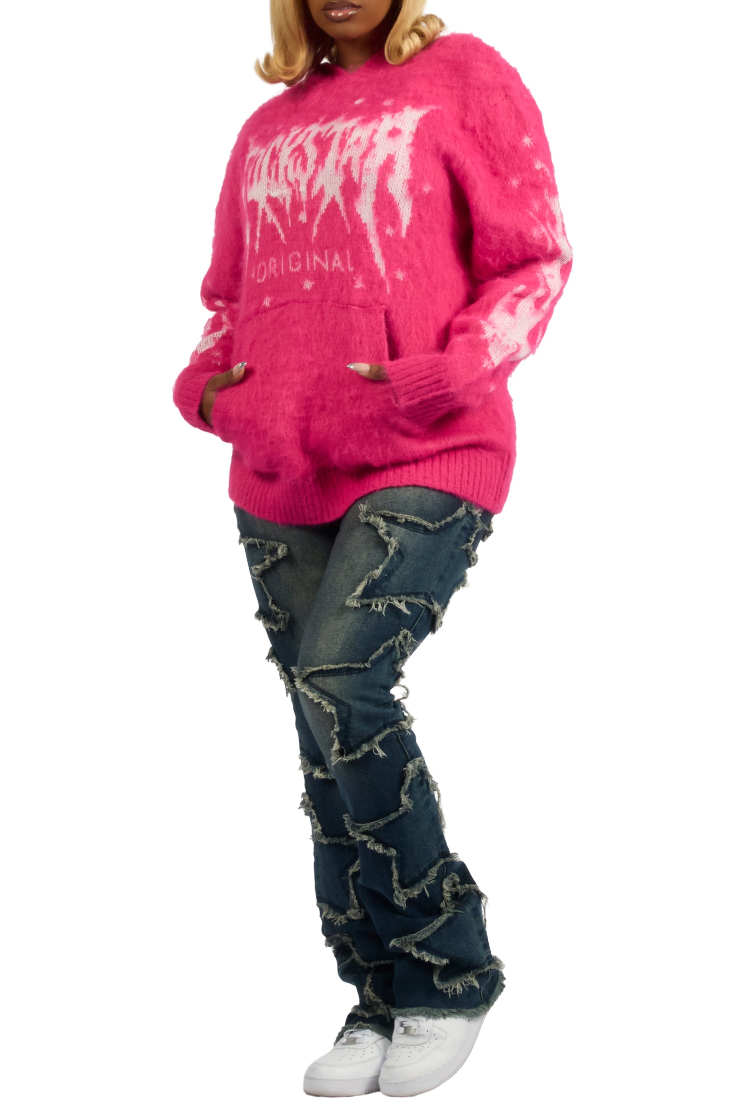 Keshay Pink Graphic Knit Hoodie