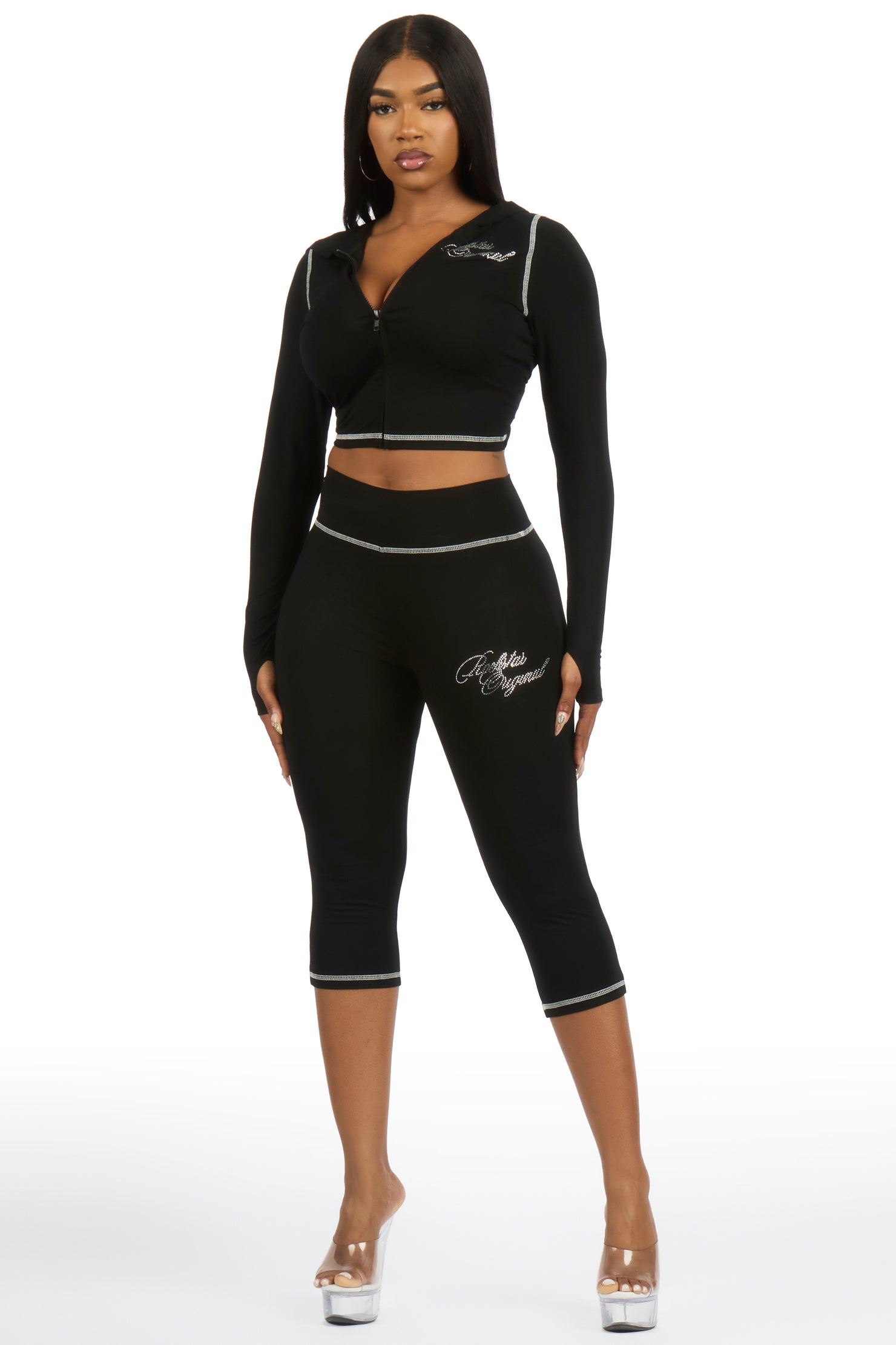 Mittiana Black Zip Up Capri Set