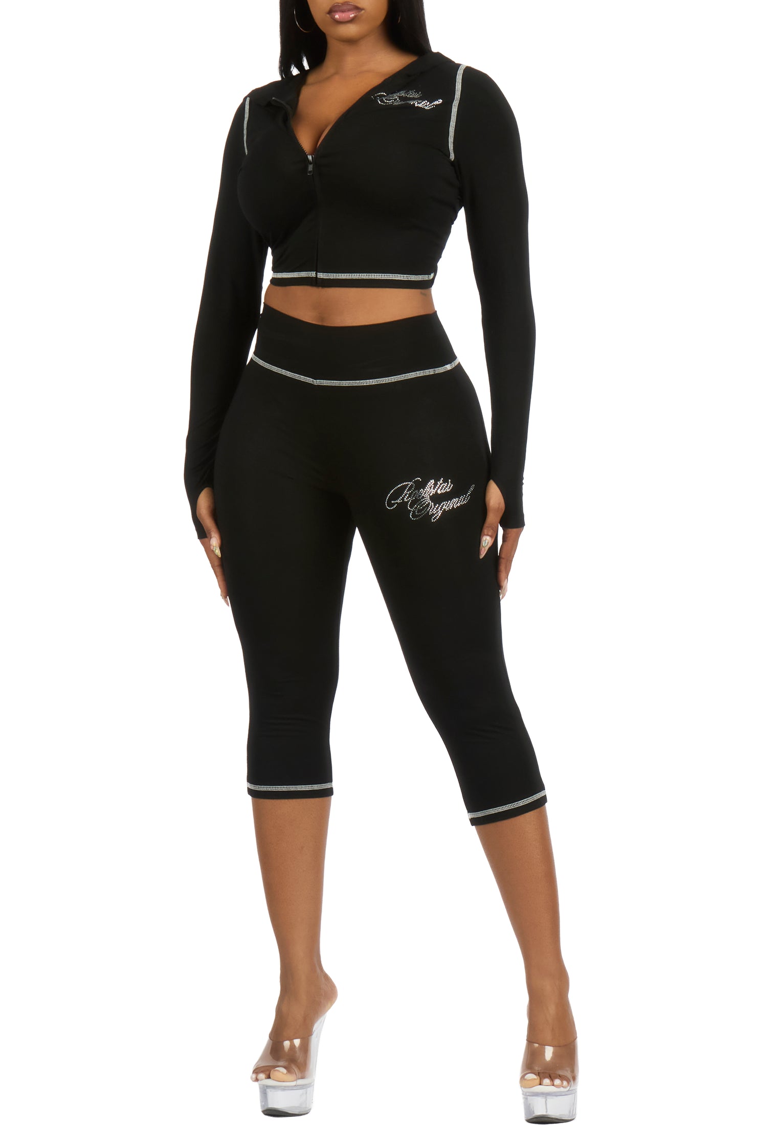 Mittiana Black Zip Up Capri Set