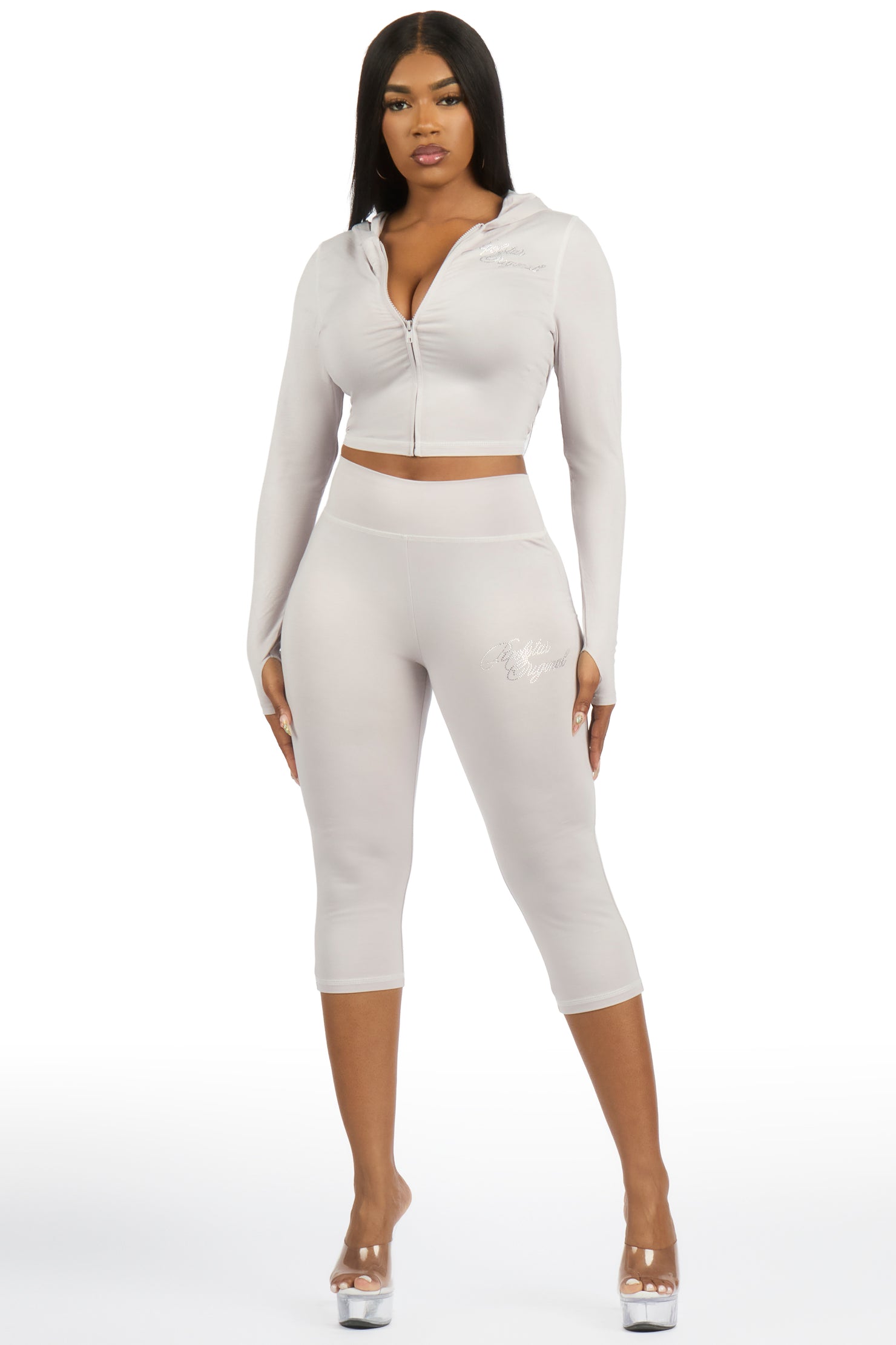 Mittiana Grey Zip Up Capri Set