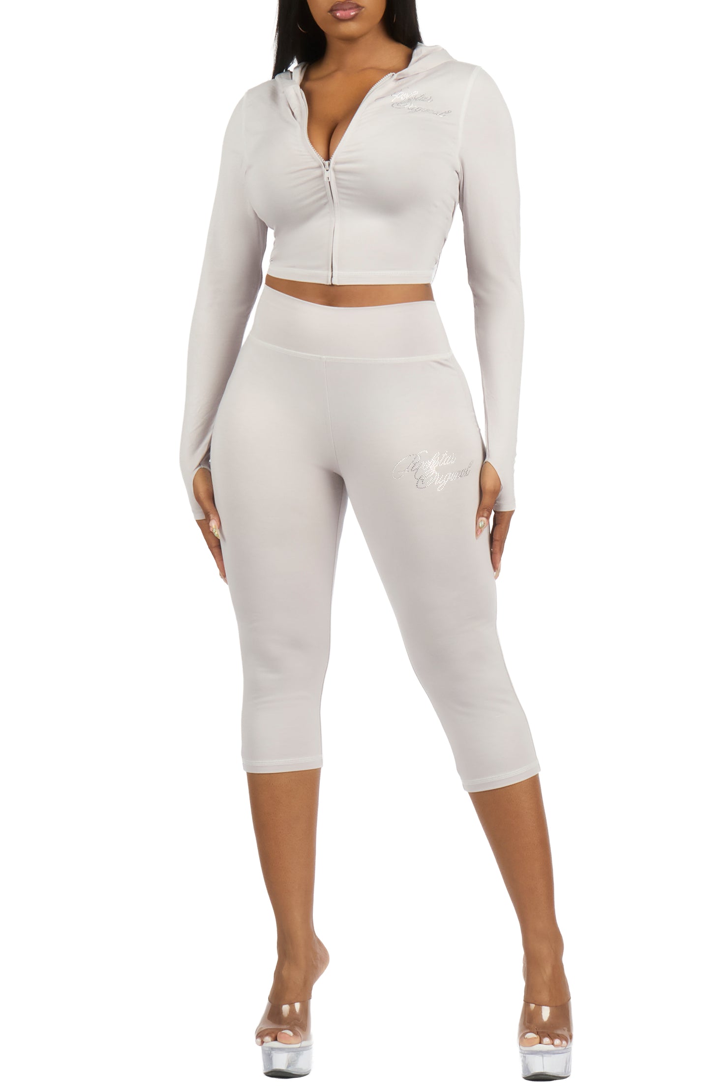 Mittiana Grey Zip Up Capri Set