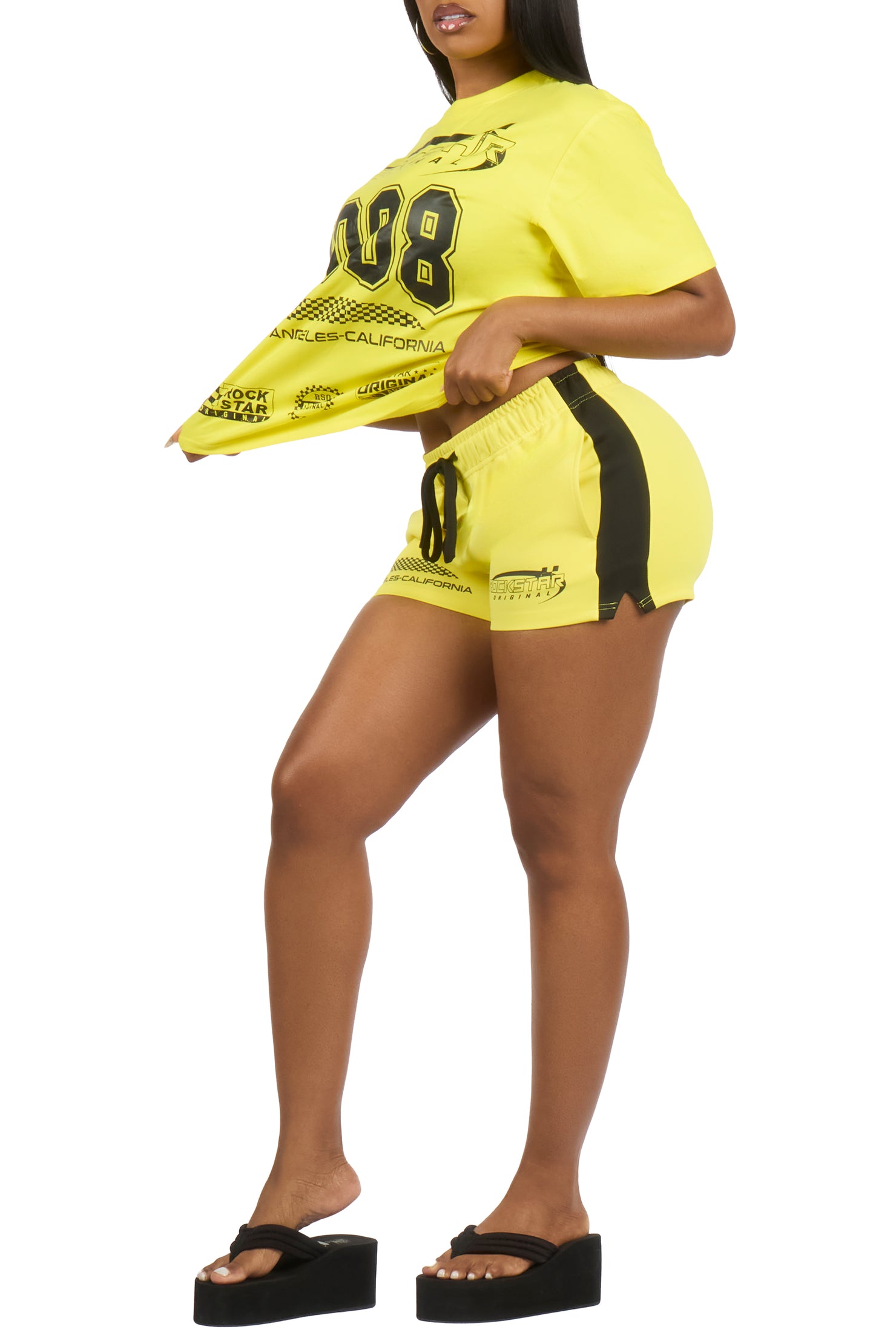 Latonya Yellow T-Shirt Short Set