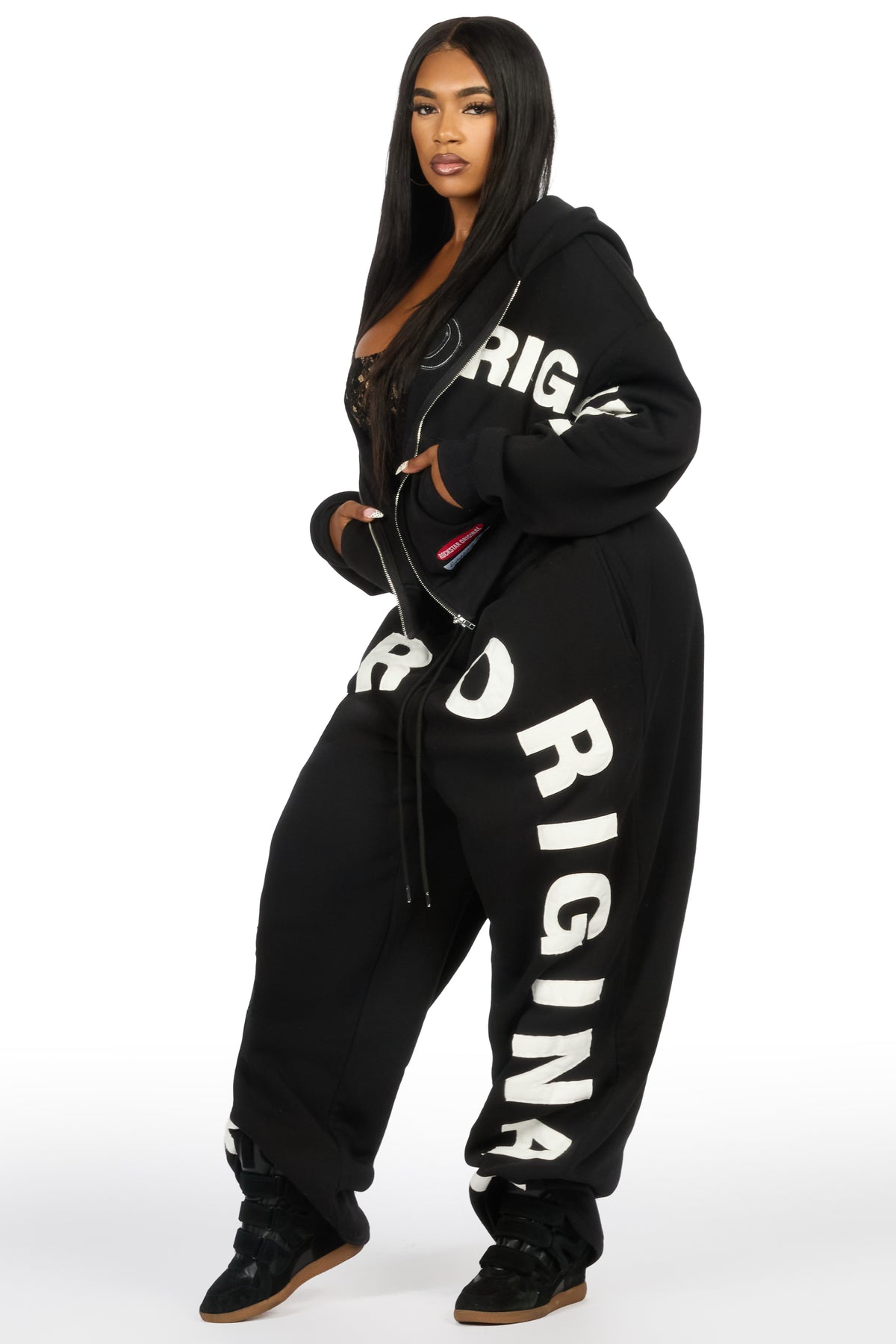 Raynecia Black Zip Up Baggy Fit Track Set
