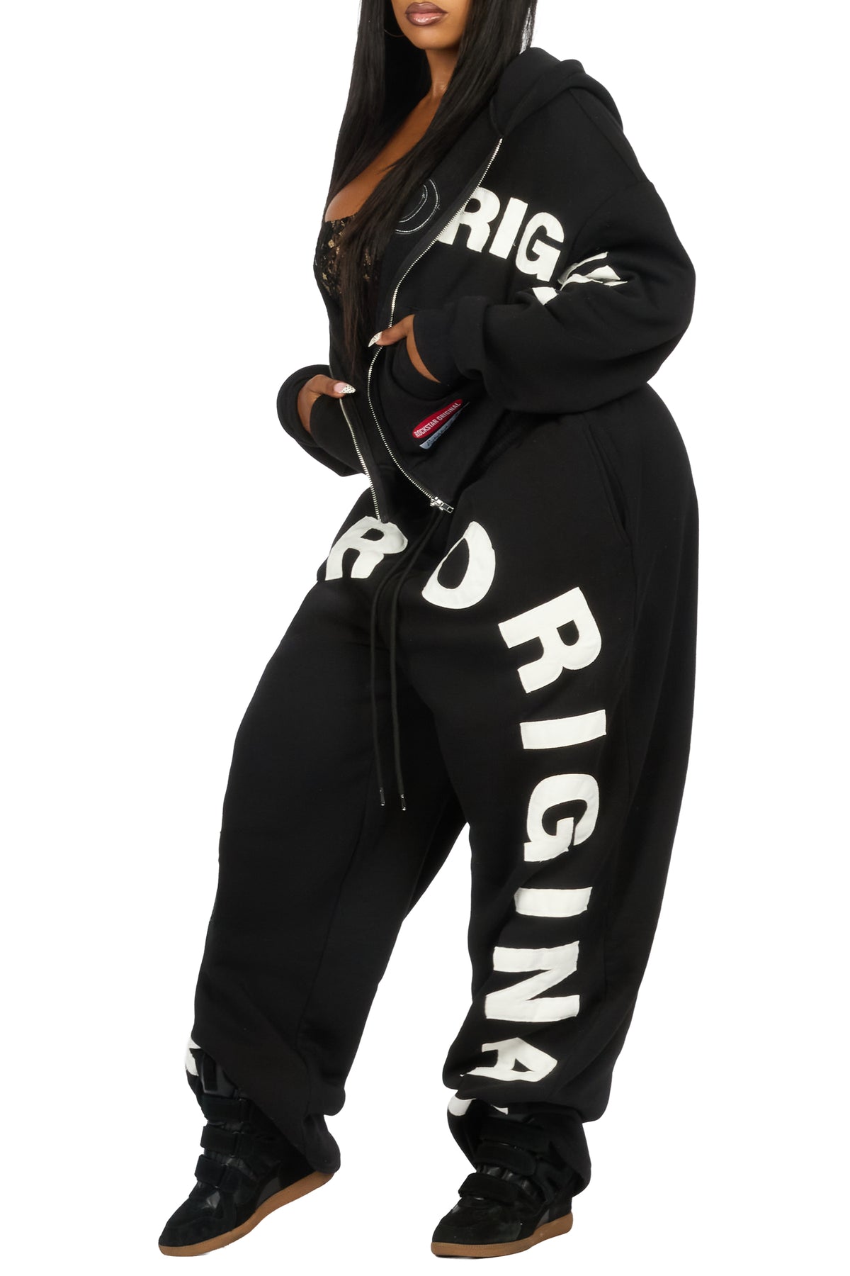 Raynecia Black Zip Up Baggy Fit Track Set